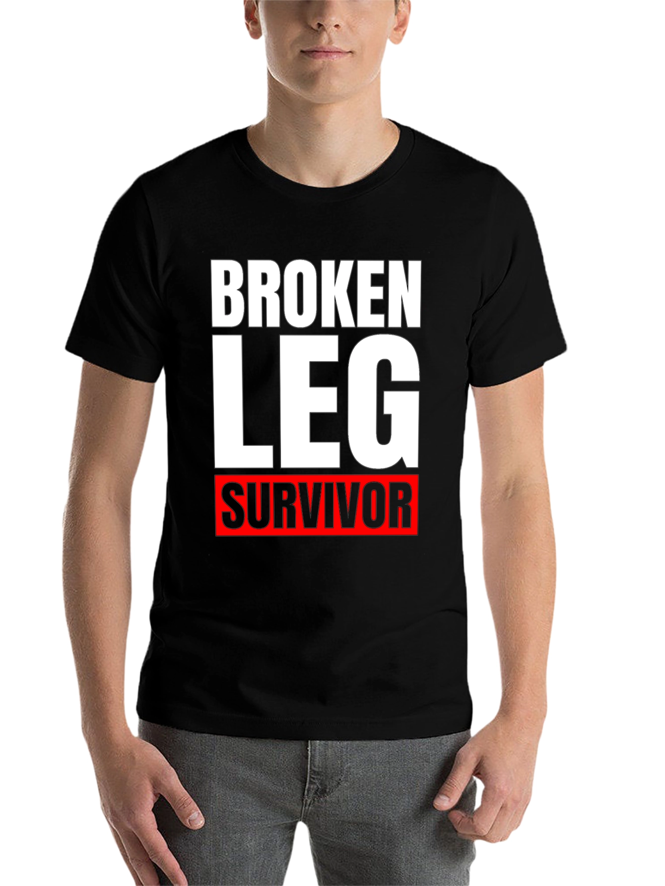 Black Broken Leg Survivor T-Shirt - Funny Get Well Soon Tee view 7