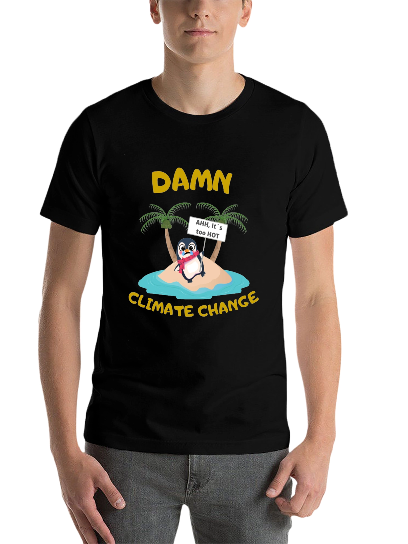 Black Damn Climate Change Penguin Graphic Tee view 7