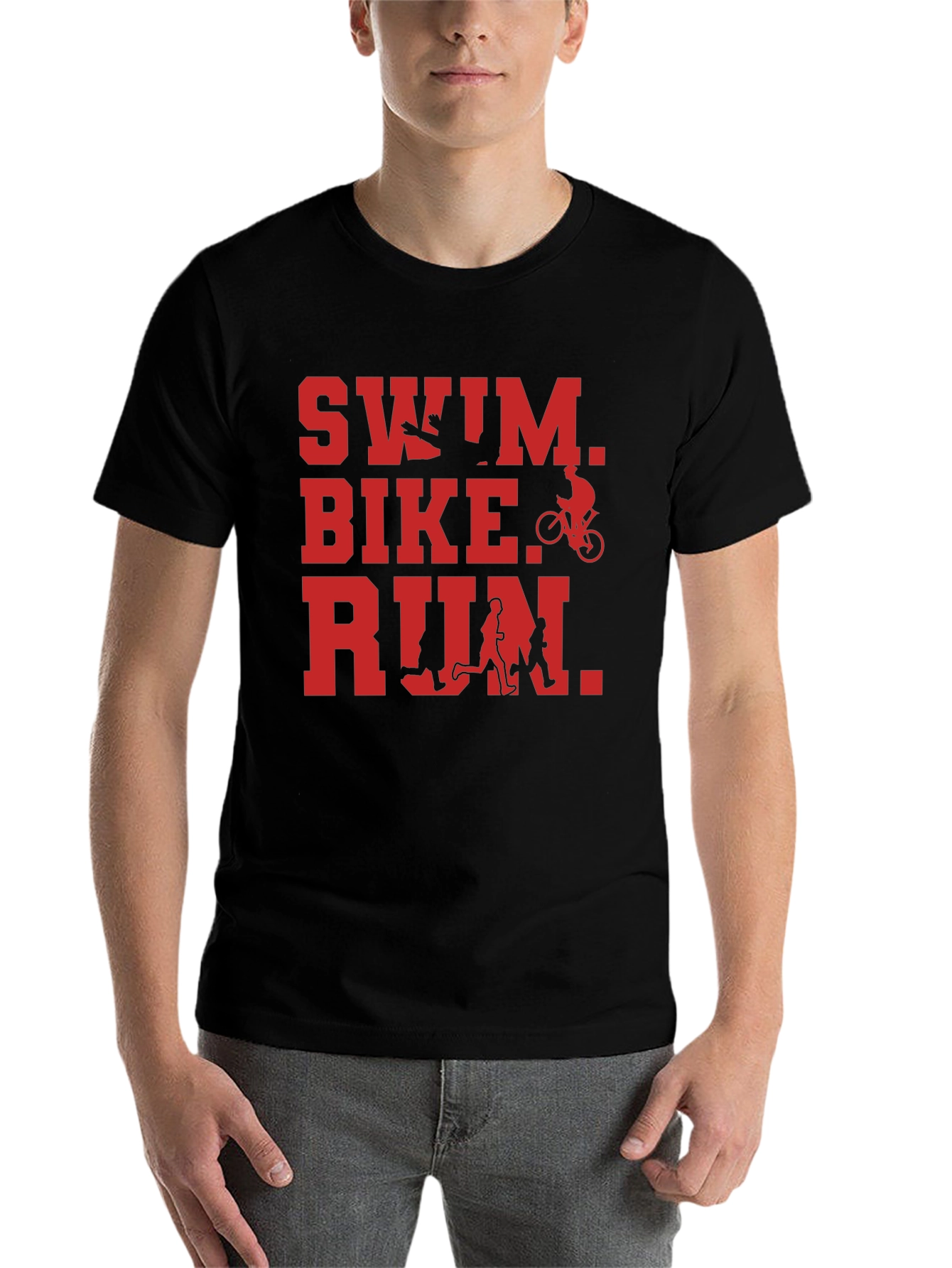Black Swim Bike Run Triathlon T-Shirt - Black view 7