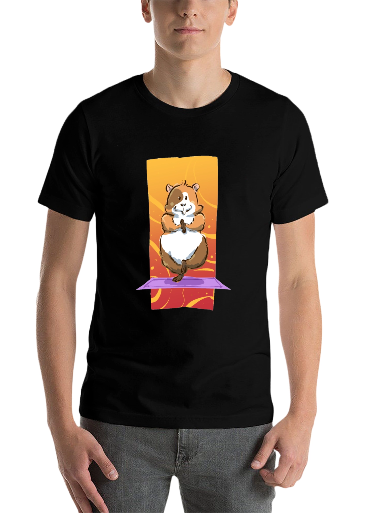 Black Yoga Hamster T-Shirt: Funny Graphic Tee view 7