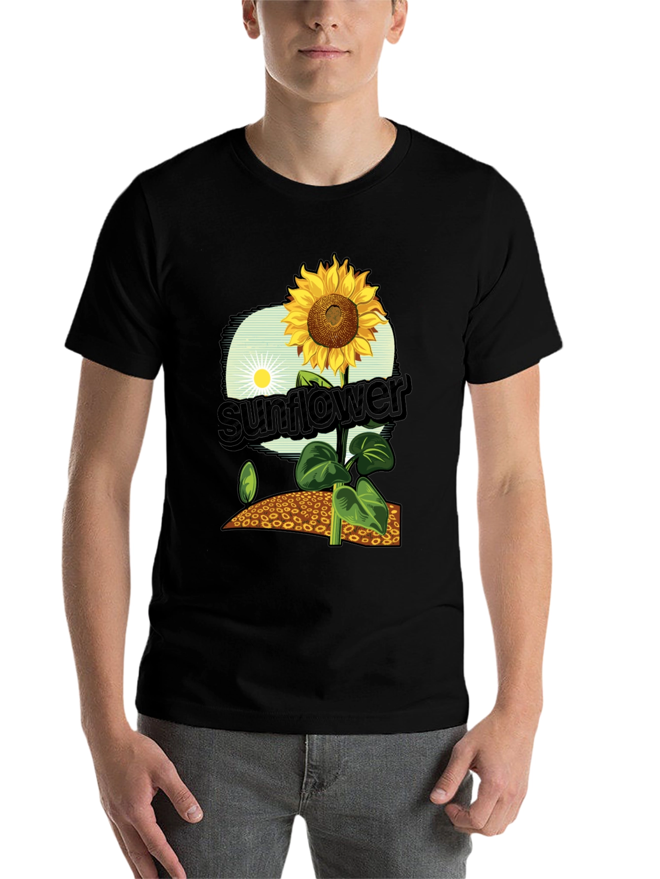 Black Sunflower Graphic Print T-Shirt - Black Cotton Tee view 7