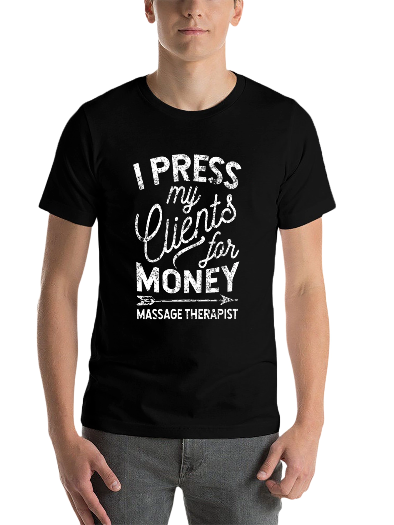 Black I Press My Clients For Money Massage Therapist T-Shirt view 7