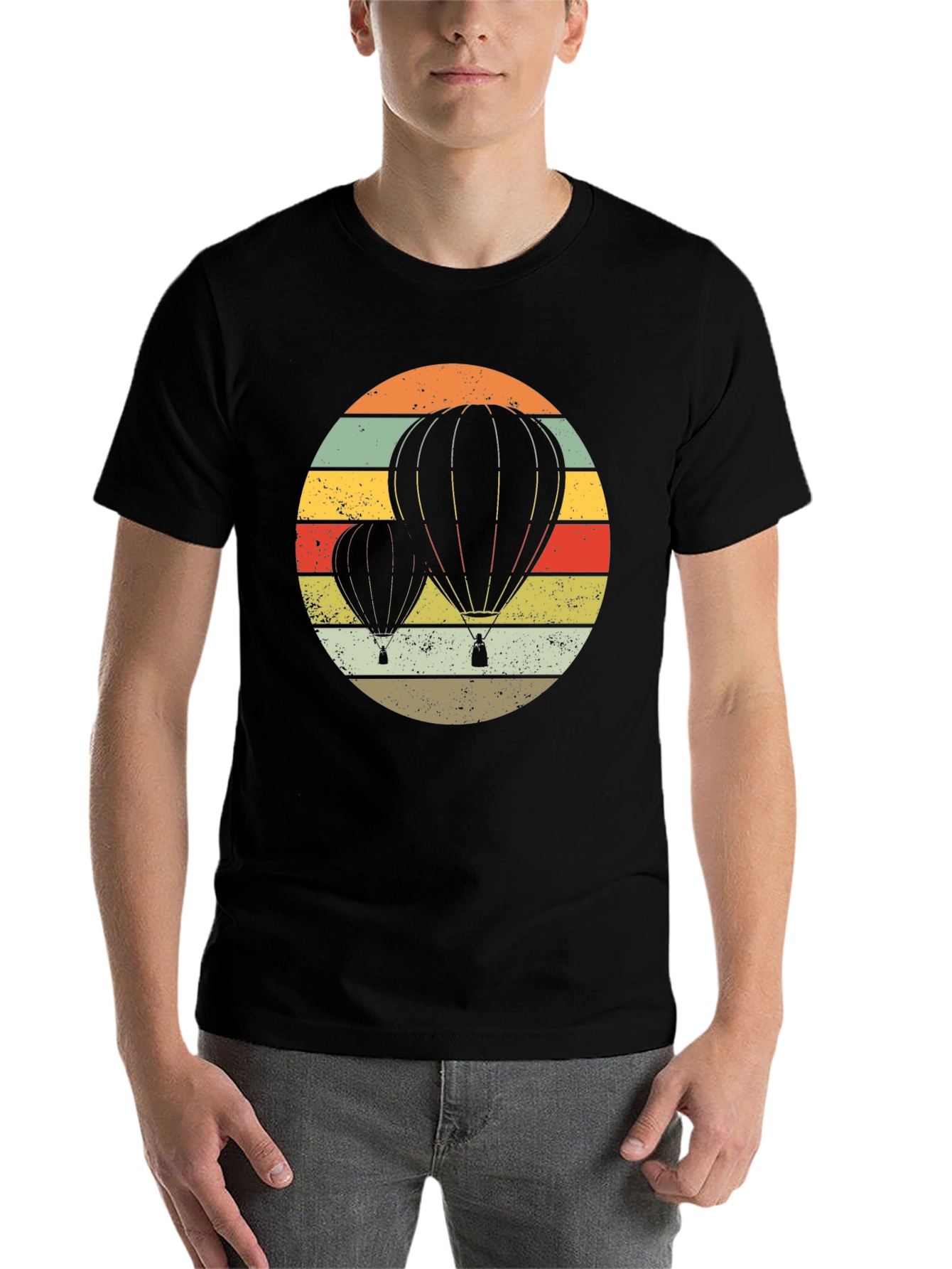 Black Retro Hot Air Balloon Graphic Tee - Vintage Style view 7