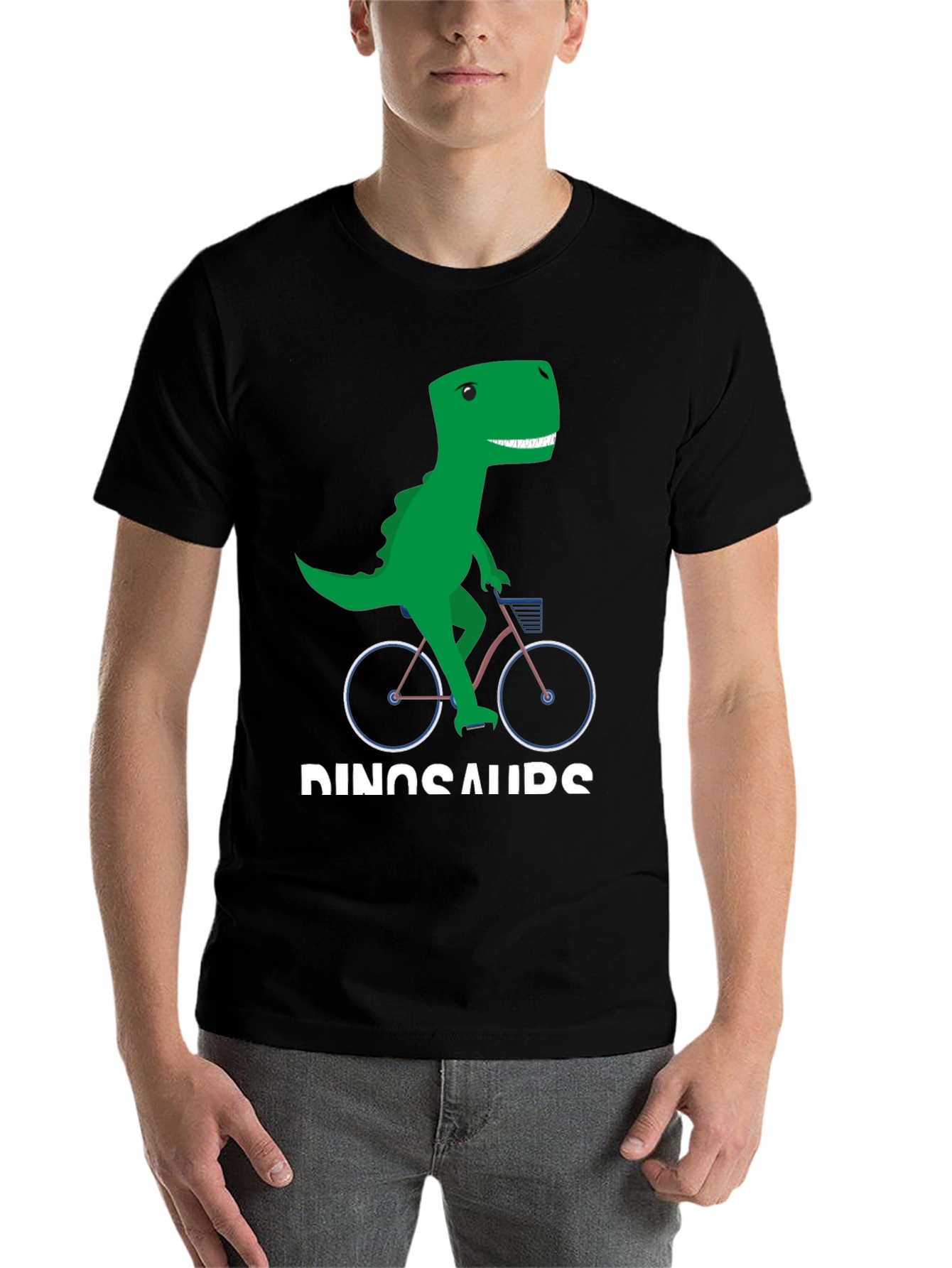Black Dinosaur Riding Bike Graphic T-Shirt view 7