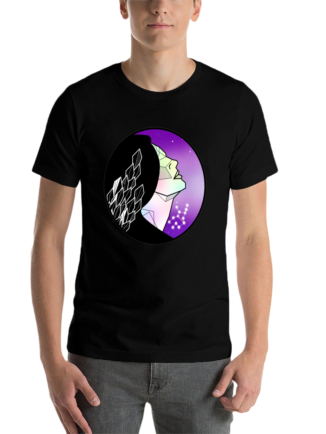 Black Geometric Woman Graphic Tee - Cosmic Vibes view 7