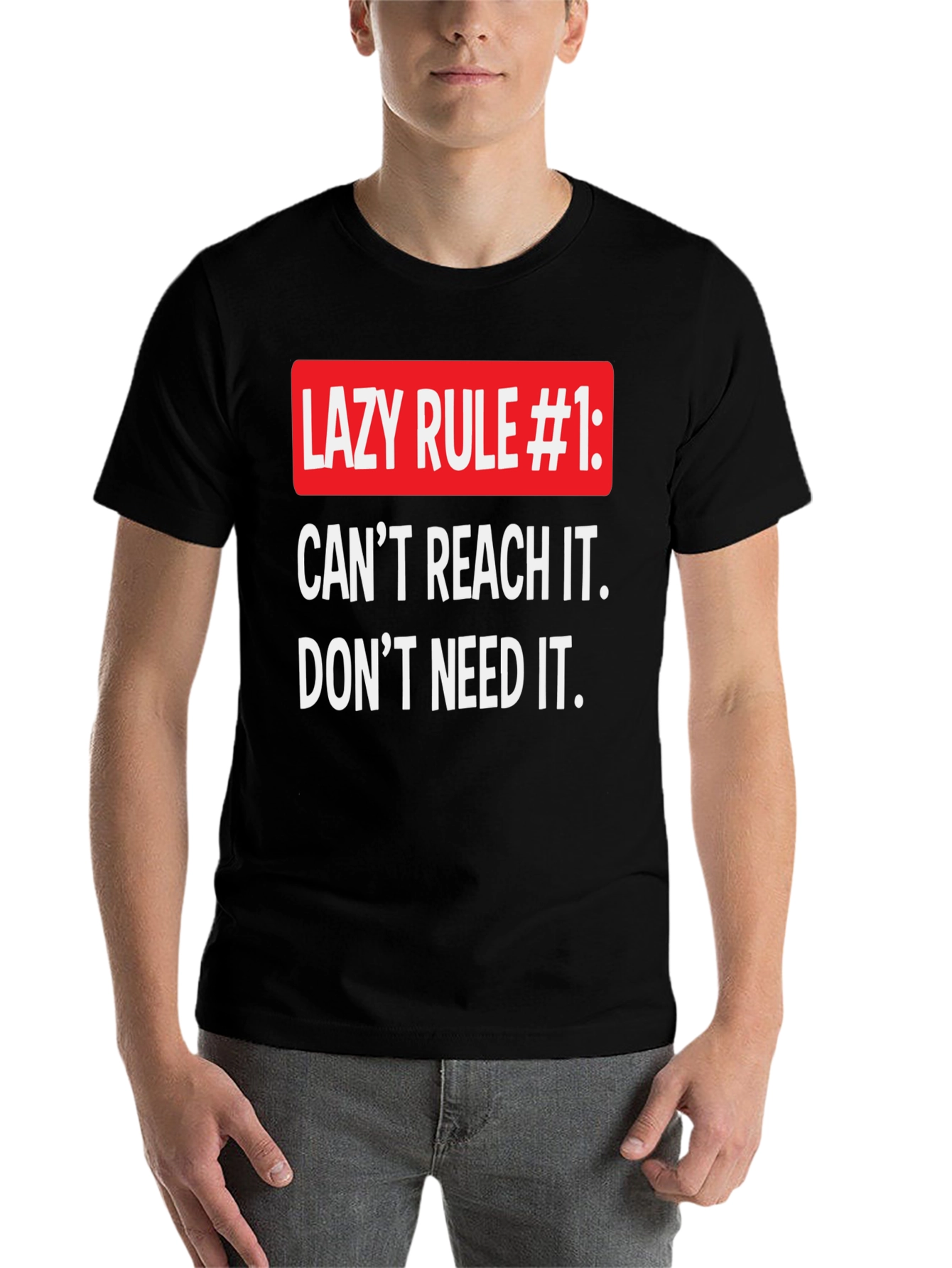Black Funny Lazy Rule #1 T-Shirt, Relaxed Fit view 7
