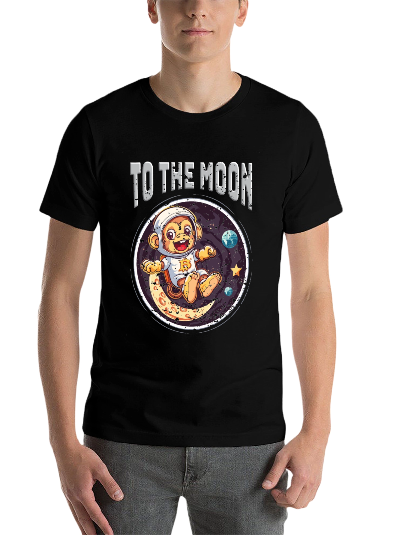 Black To the Moon Monkey T-Shirt - Crypto Ape view 7