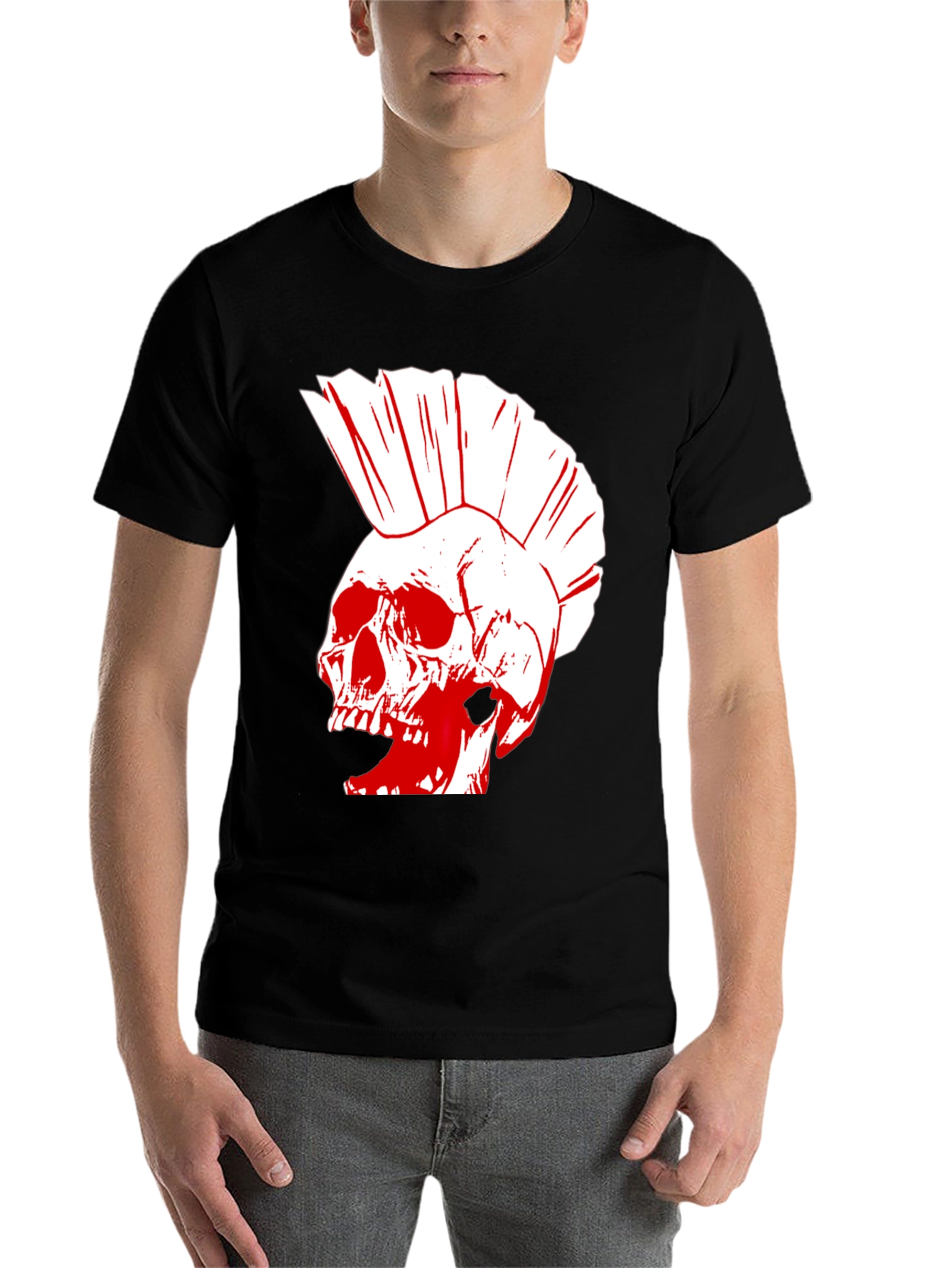 Black Punk Skull Graphic T-Shirt view 7
