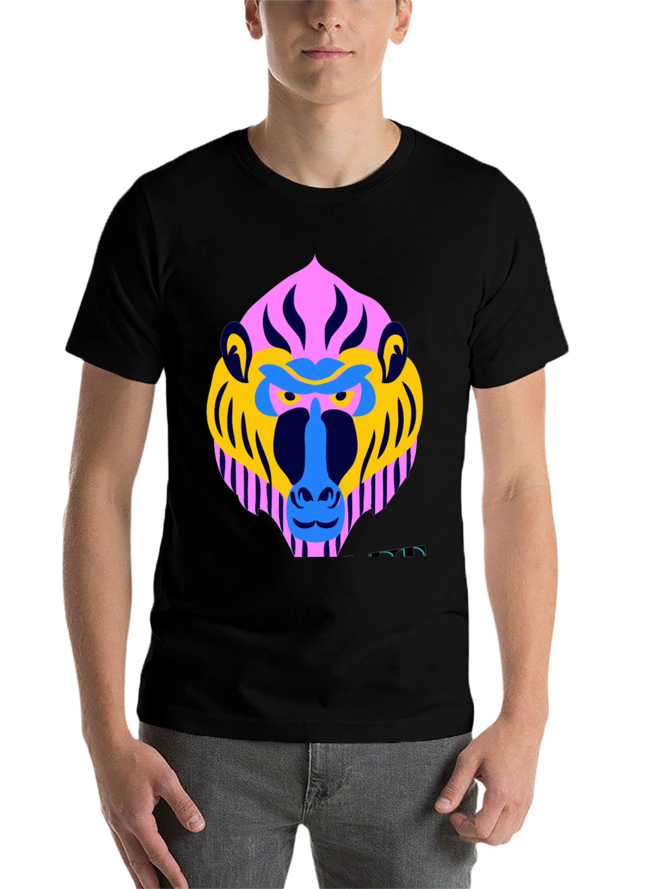 Black Vibrant Baboon Graphic Black T-Shirt - Unique Animal Design view 7