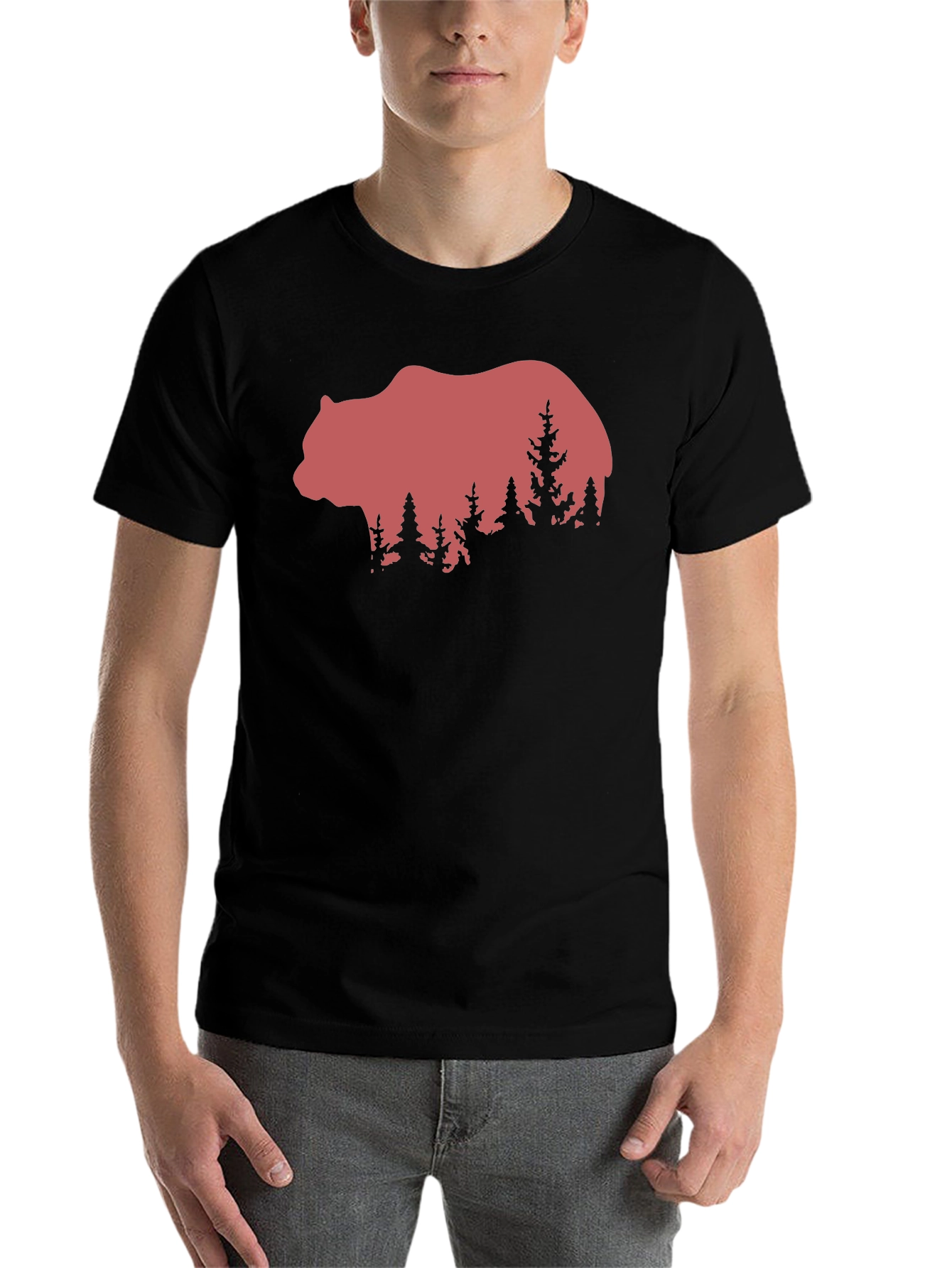 Black Bear & Forest Graphic Tee - Nature Lover's Shirt view 7