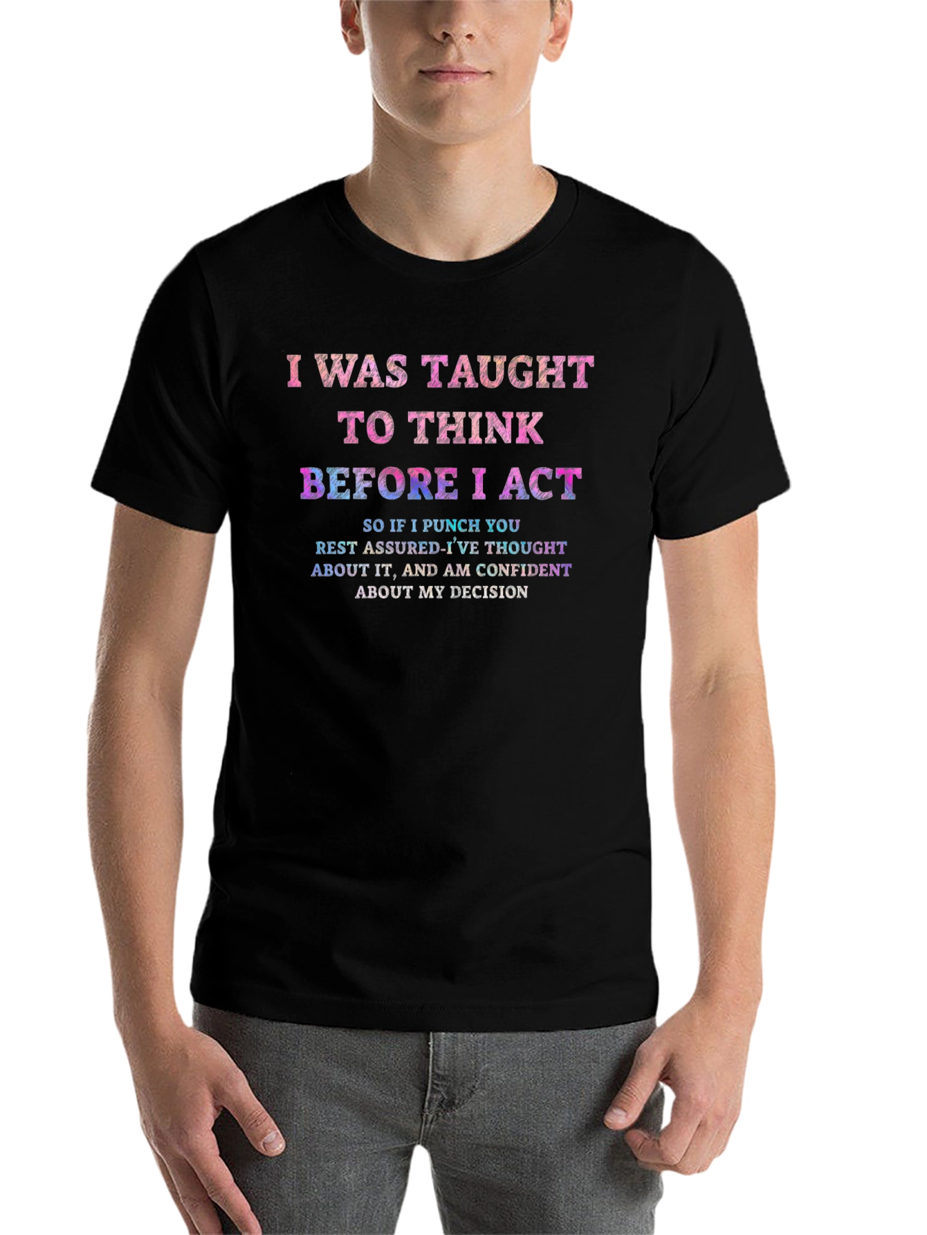 Black I Was Taught To Think Graphic T-Shirt view 7