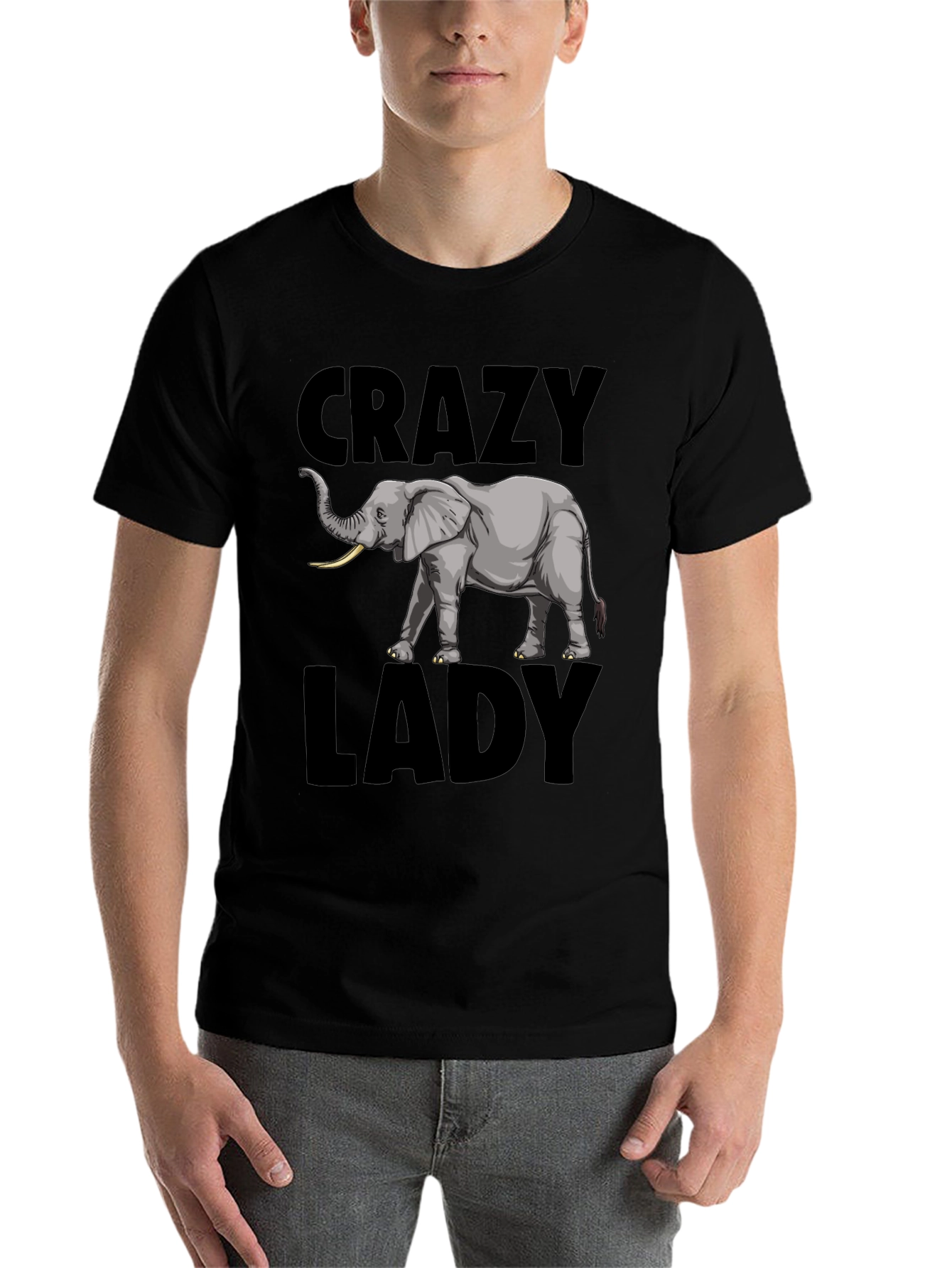 Black Crazy Elephant Lady Graphic Tee - Black view 7