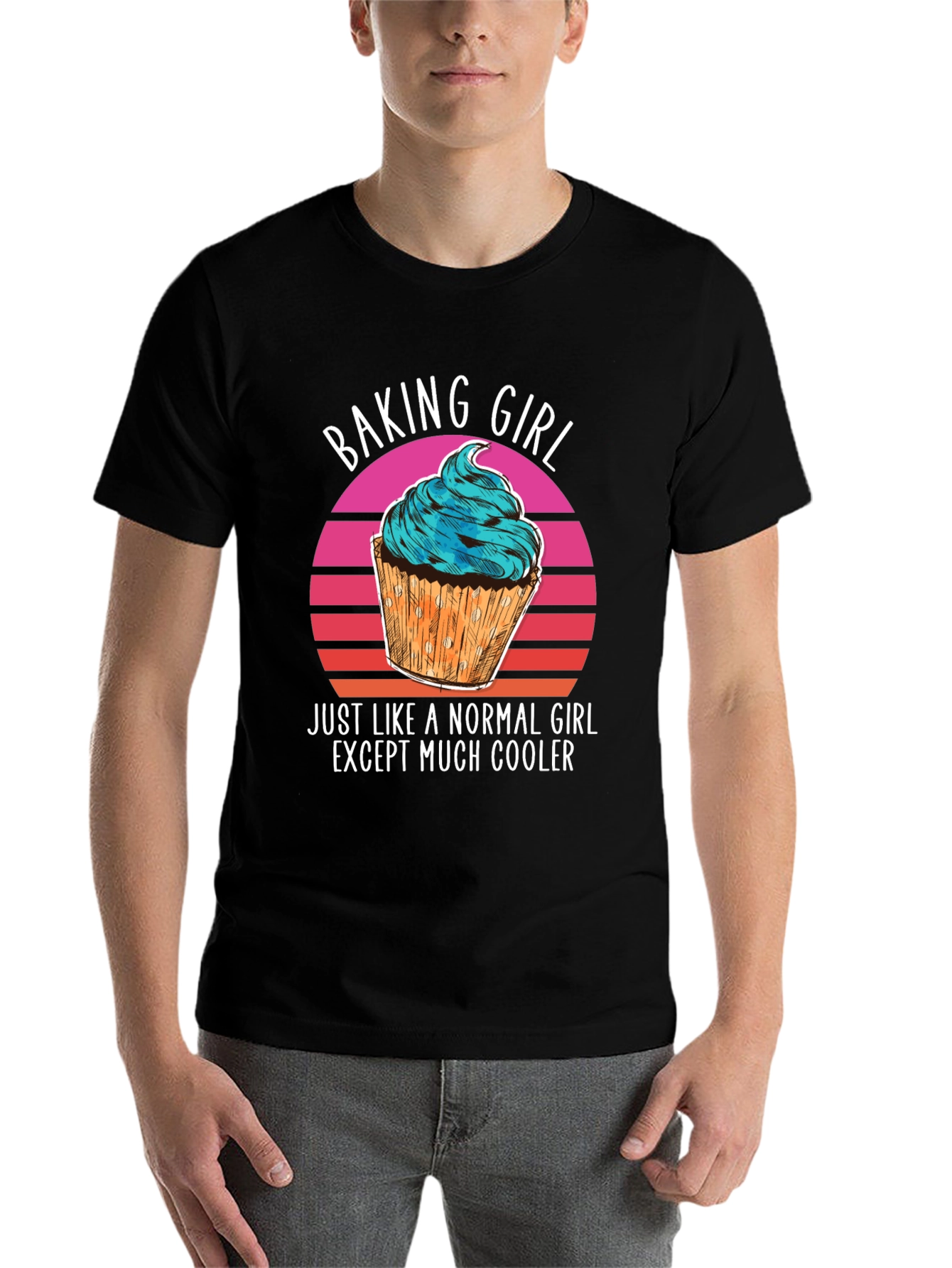 Black Baking Girl T-Shirt - Cool Cupcake Design view 7