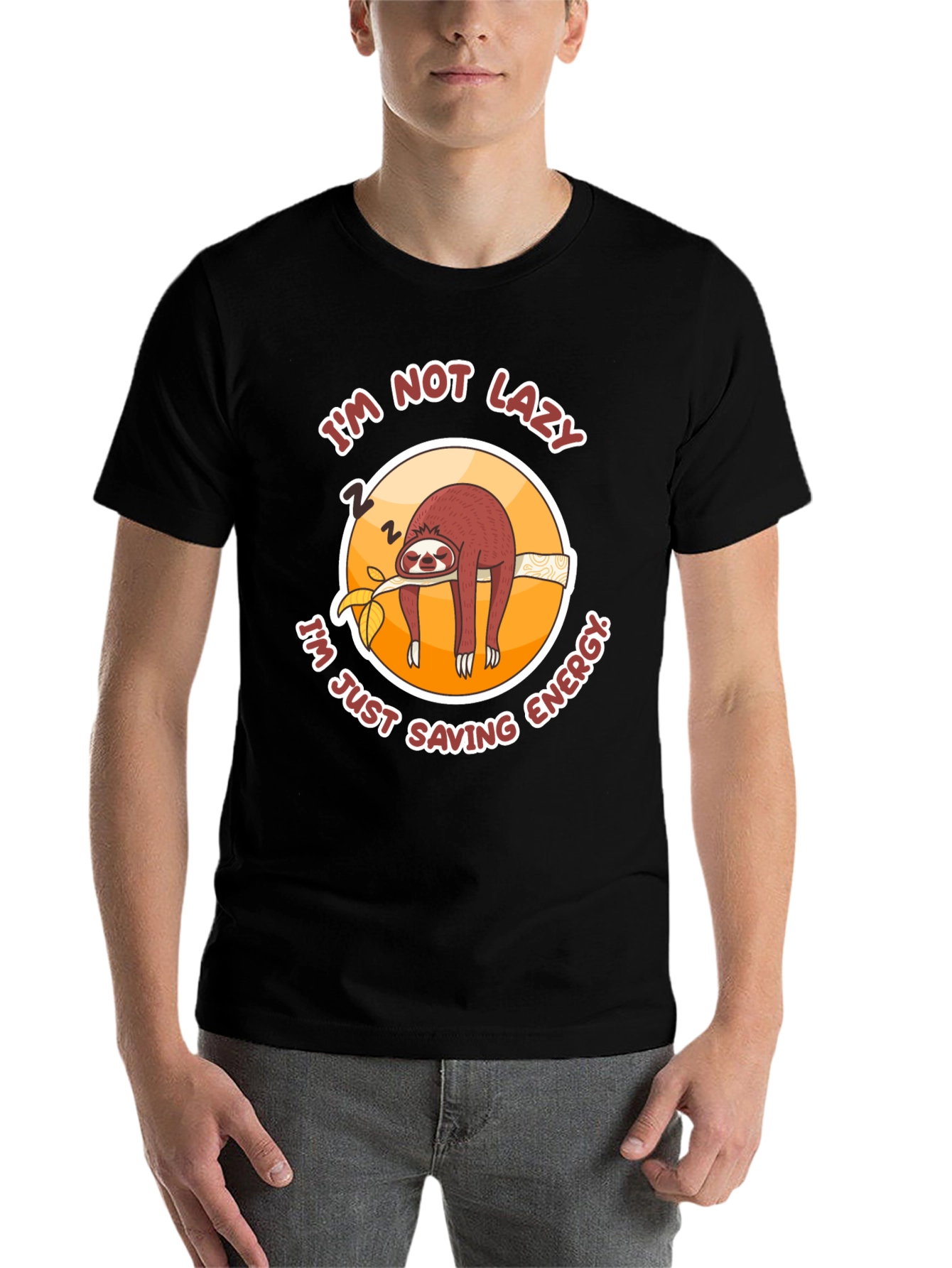 Black Funny Sloth T-Shirt: I'm Not Lazy, Saving Energy! view 7