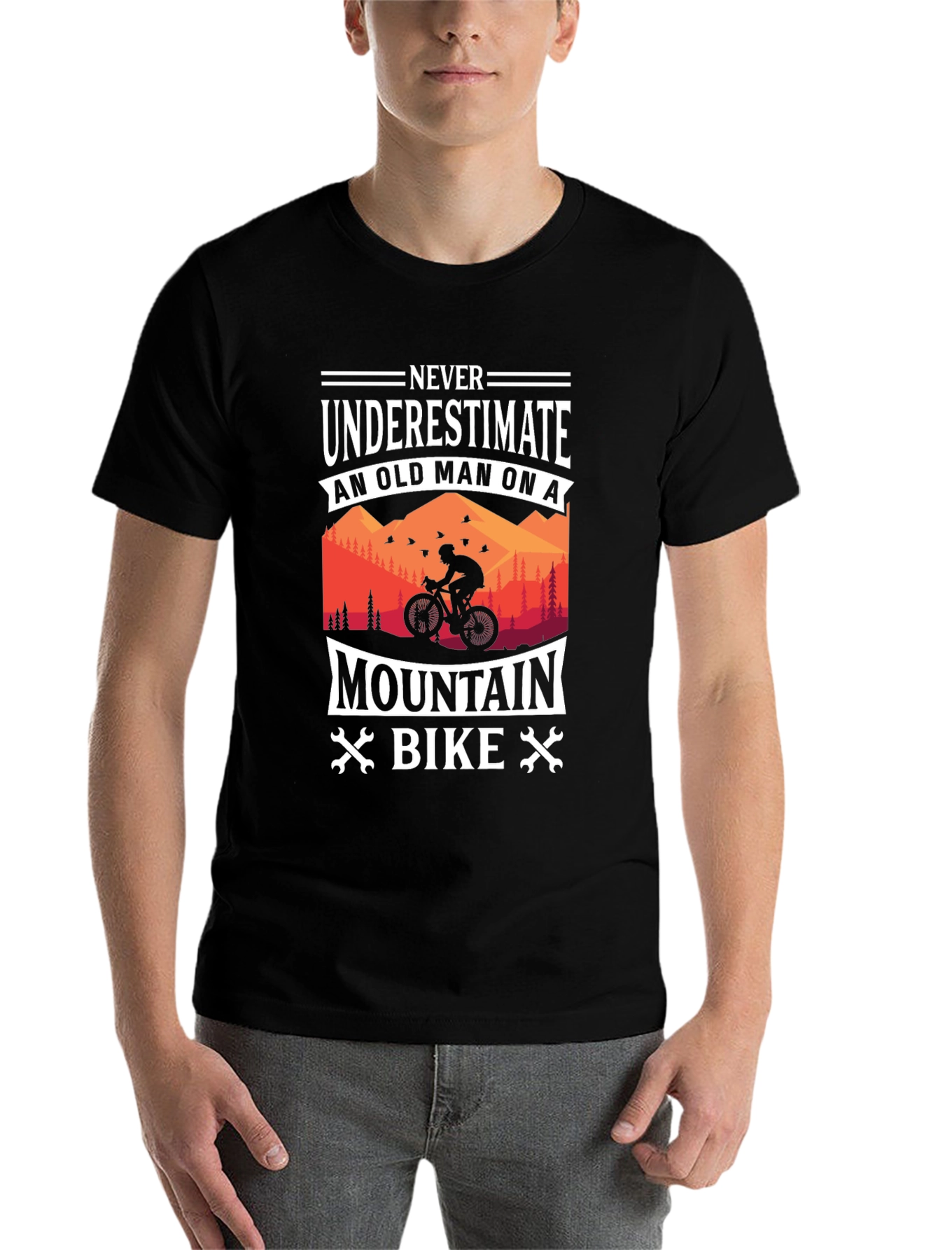 Black Mountain Bike Old Man Graphic T-Shirt view 7