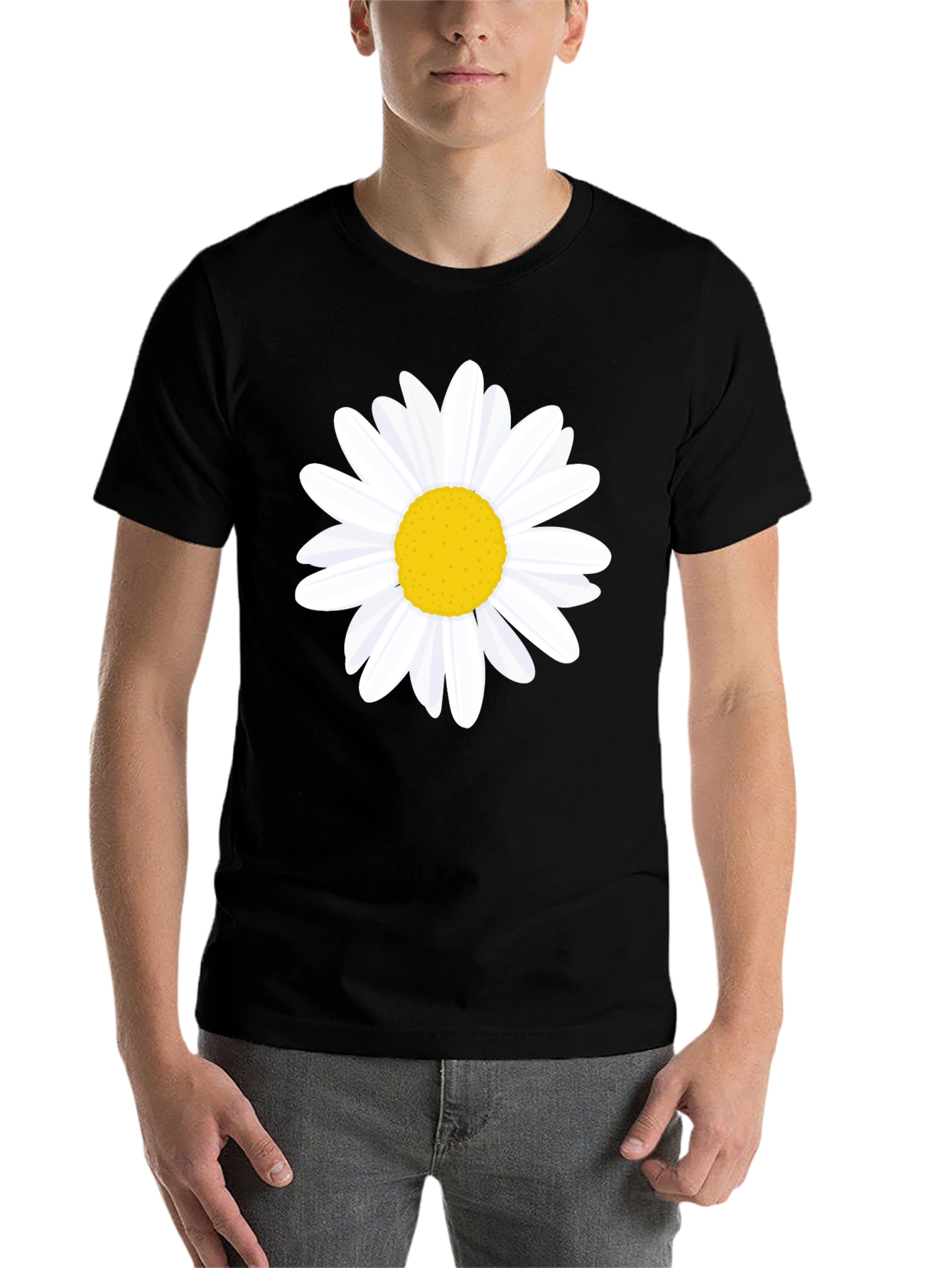 Black Daisy Graphic Tee - Black Cotton T-Shirt view 7