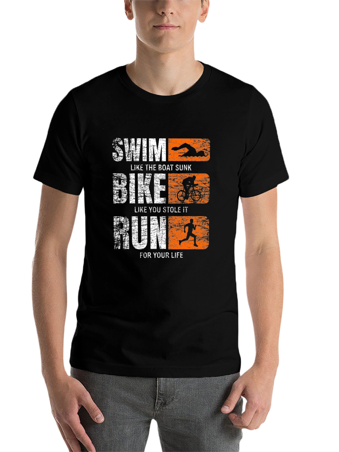 Black Triathlon Graphic T-Shirt Swim Bike Run Tee view 7