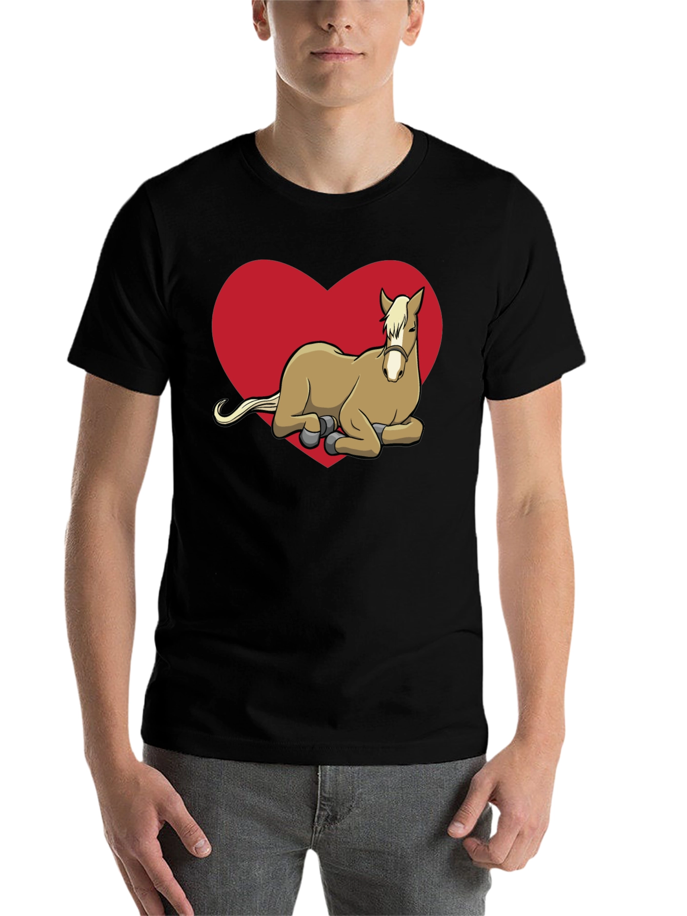 Black Horse Lover T-Shirt - Cute Horse in Heart view 7