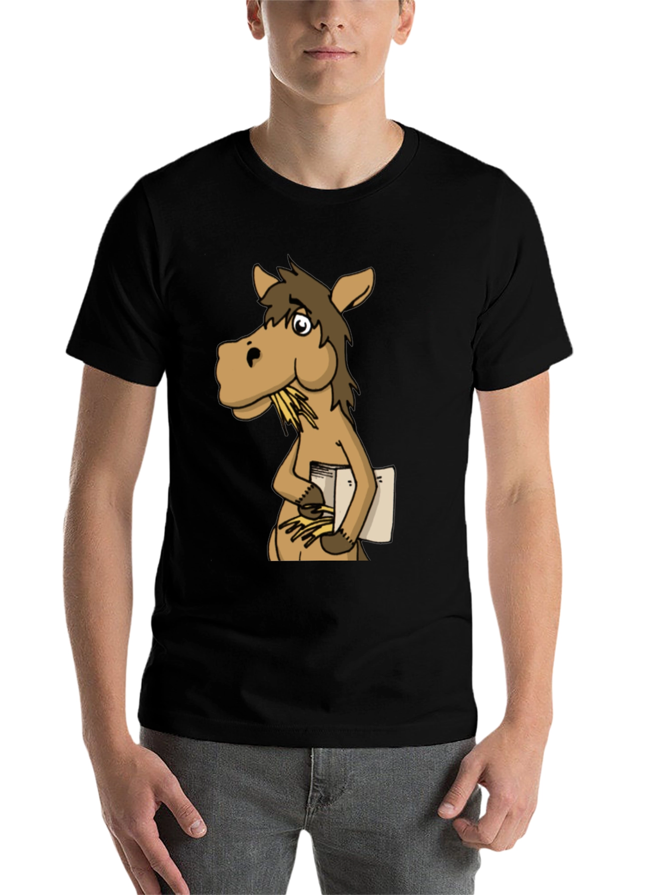 Black Funny Horse Reading Book Graphic T-Shirt view 7
