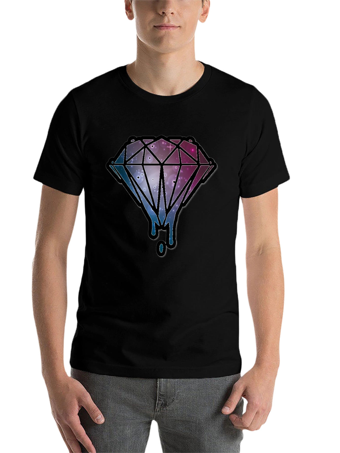 Black Galaxy Diamond Dripping Graphic Black T-Shirt view 7