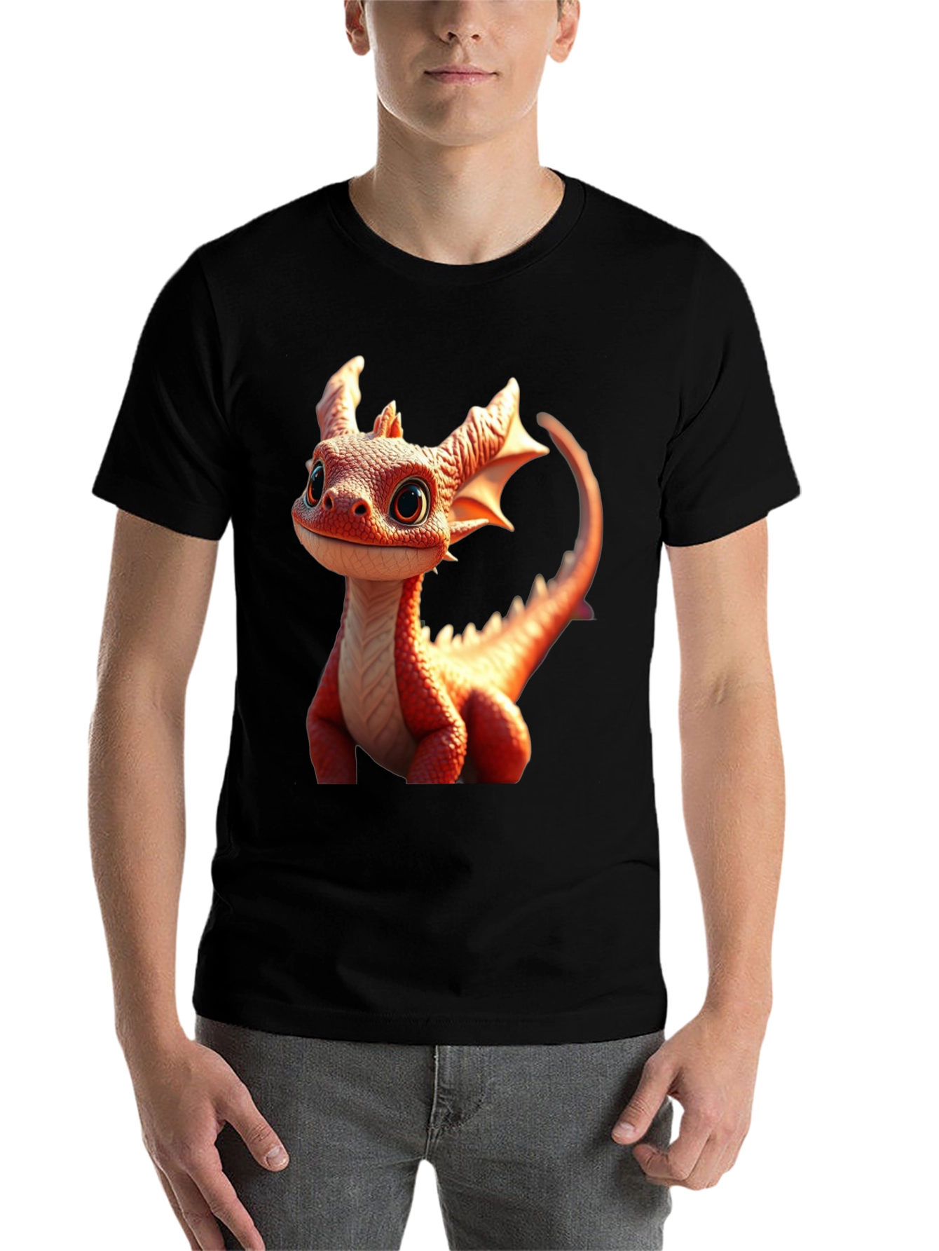 Black Cute Dragon Graphic Tee - Black Cotton Comfort view 7