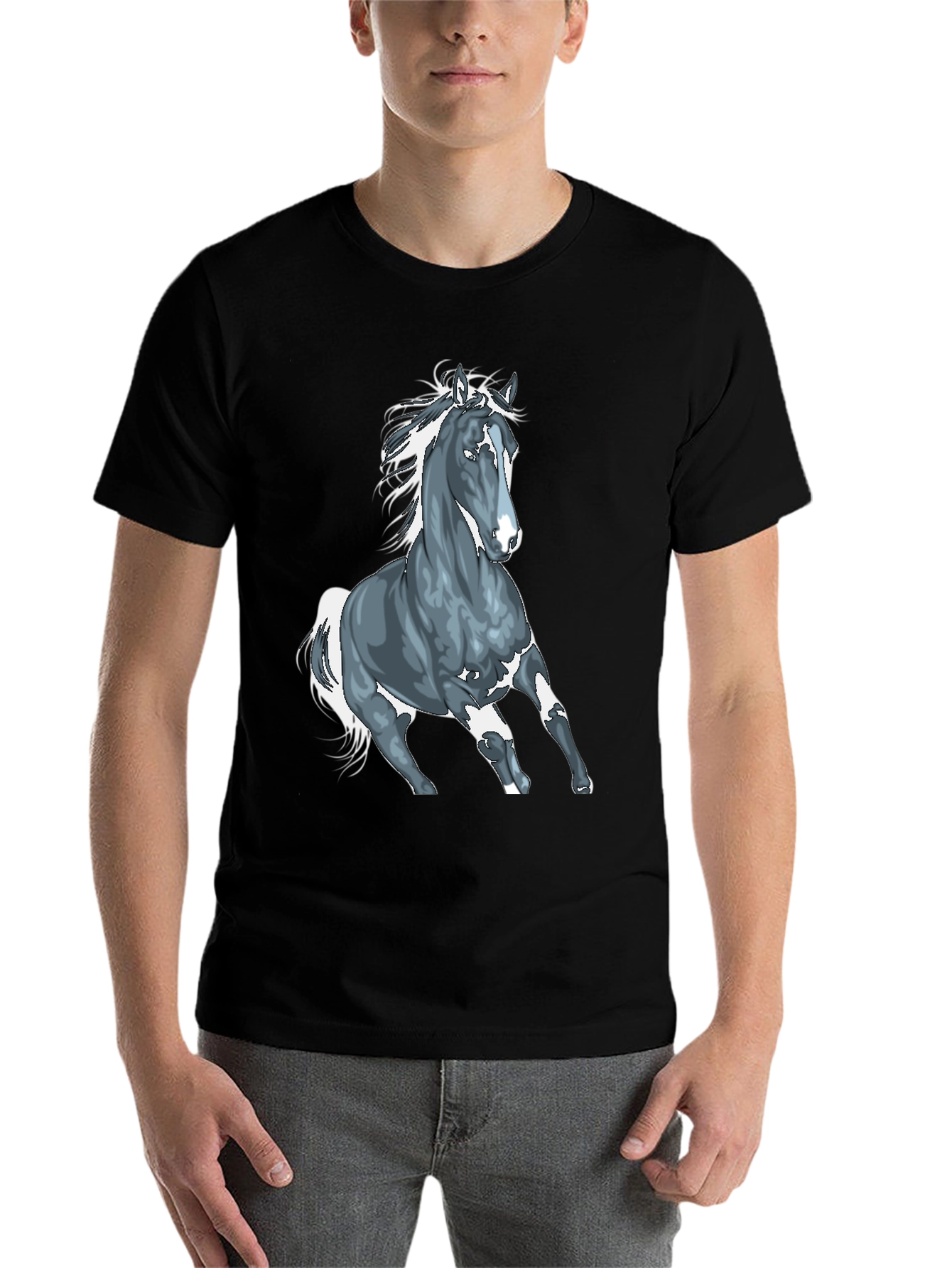 Black Horse Graphic T-Shirt - Black Cotton Tee view 7