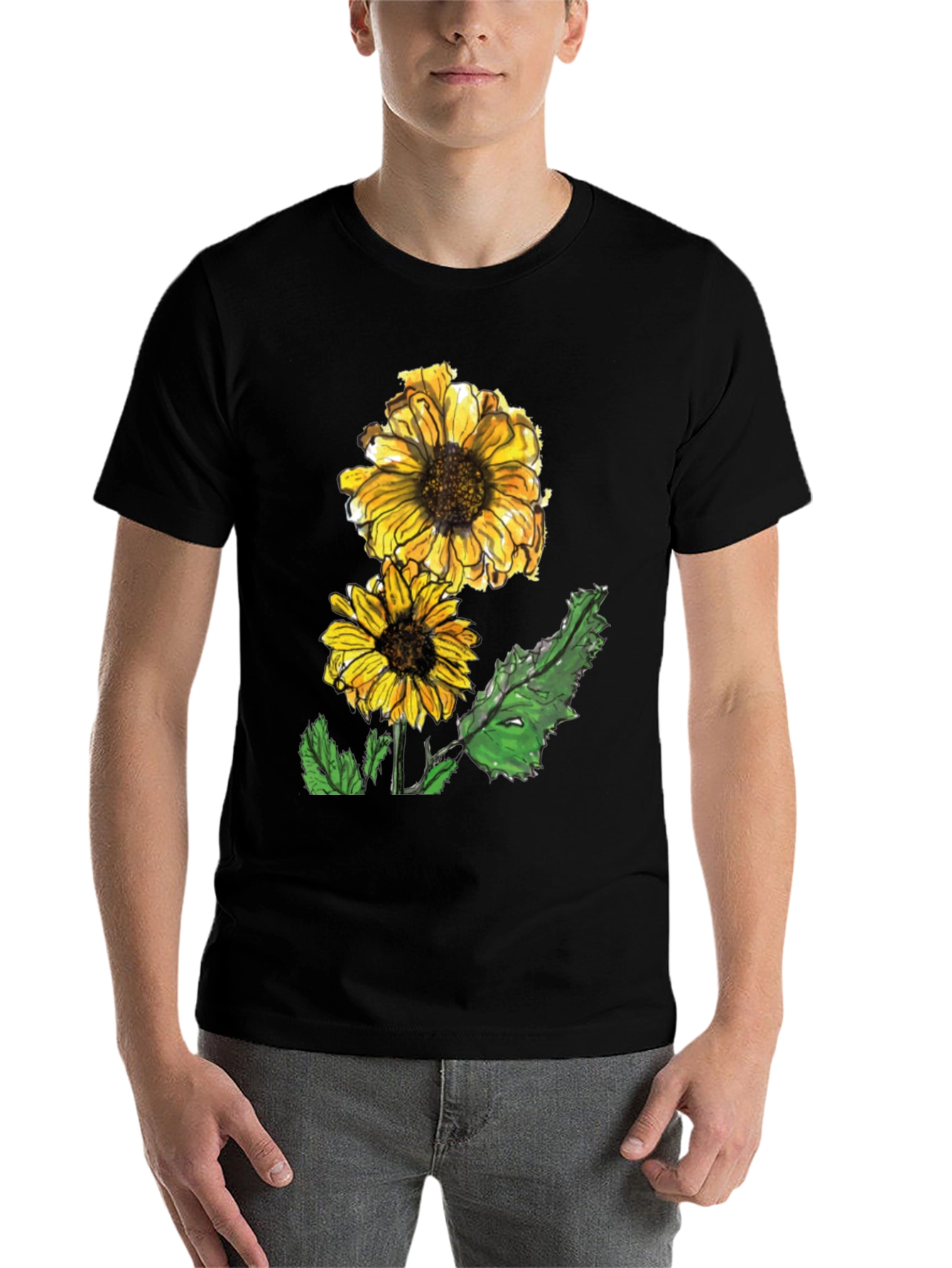 Black Sunflower Graphic Tee - Casual Black T-Shirt view 7