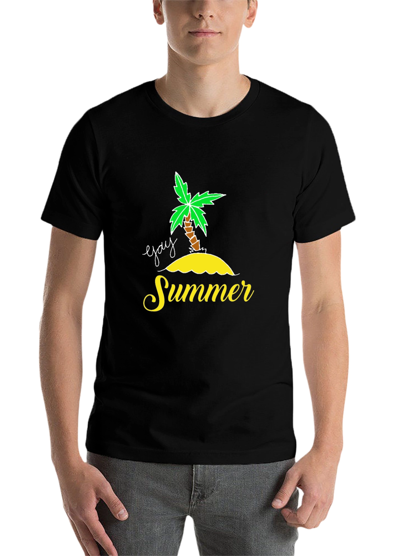 Black Gay Summer Palm Tree Graphic Tee - Black Cotton Blend view 7