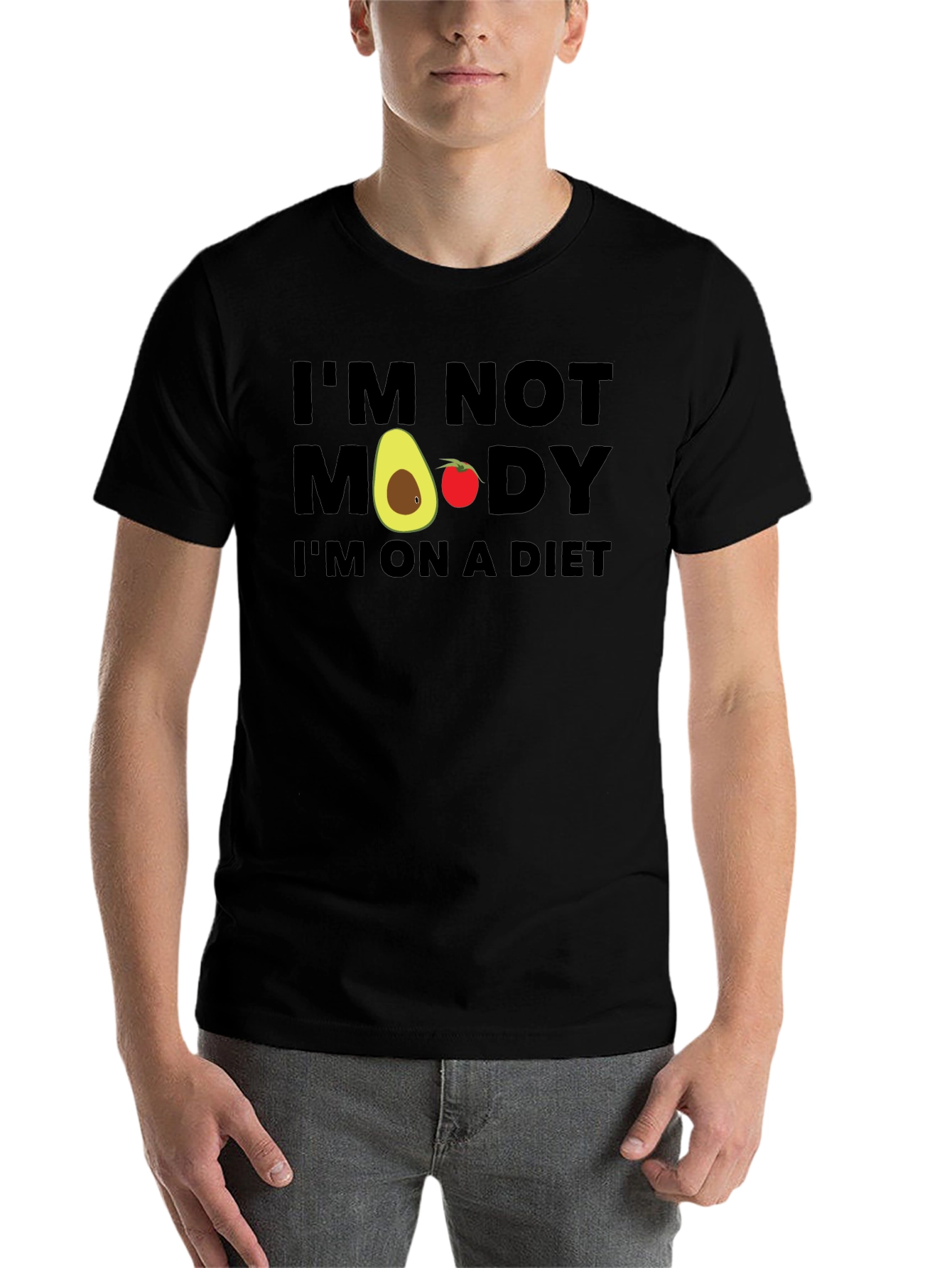 Black Funny Diet T-Shirt - "I'm Not Moody, I'm On A Diet!" view 7