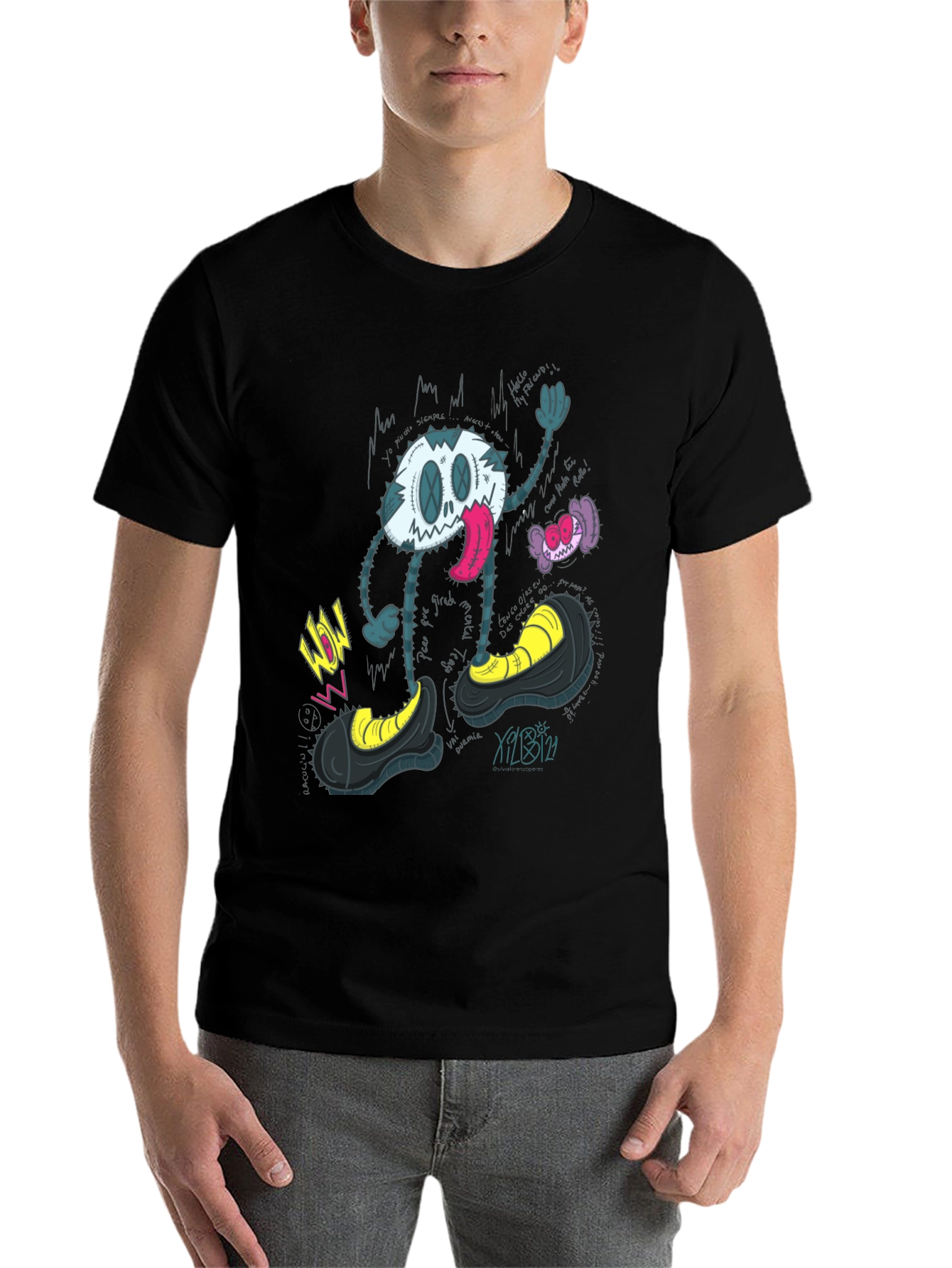 Black Cartoon Character Graphic Print T-Shirt view 7