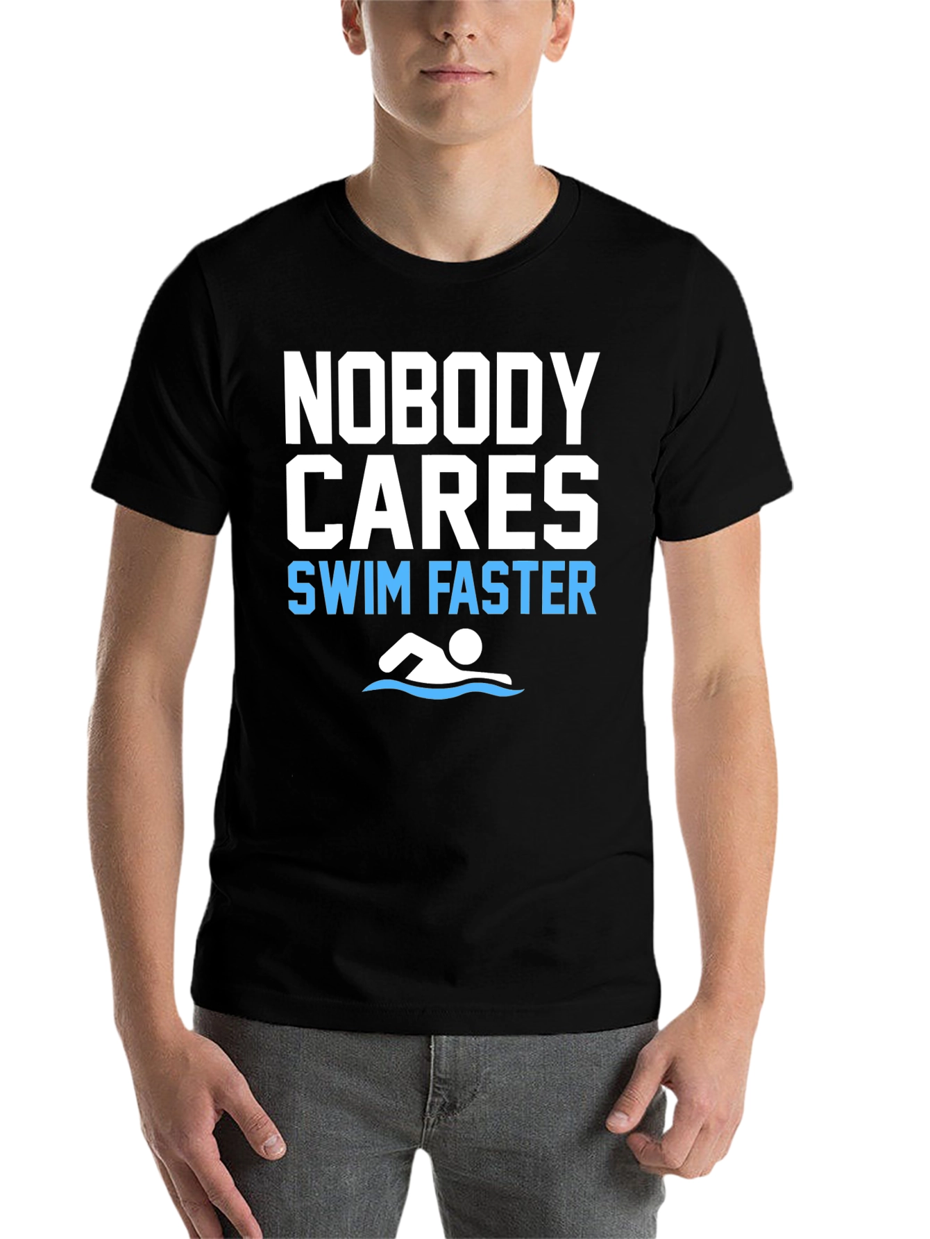 Black Funny Swim Faster Graphic T-Shirt view 7
