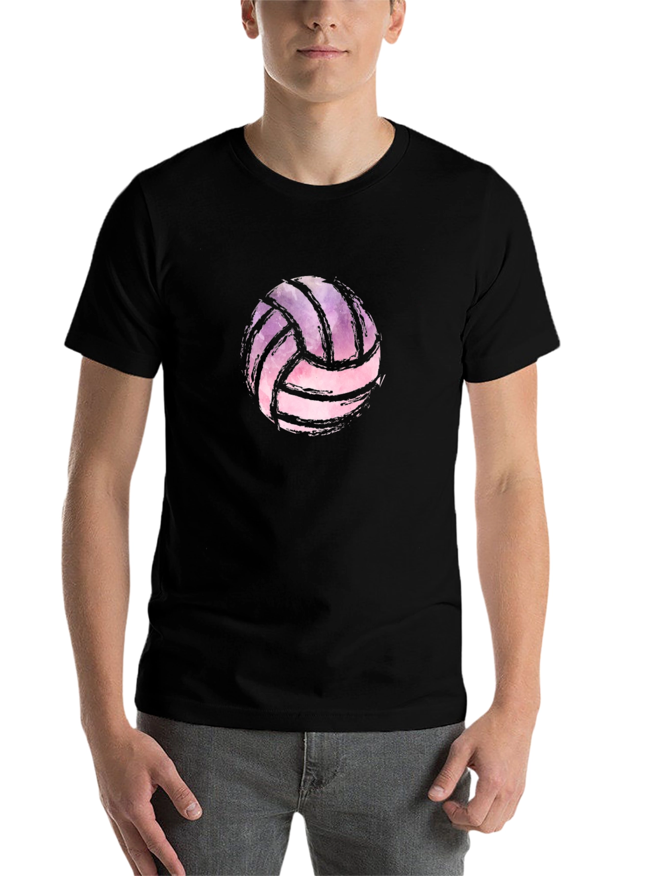 Black Watercolor Volleyball Graphic Black T-Shirt view 7
