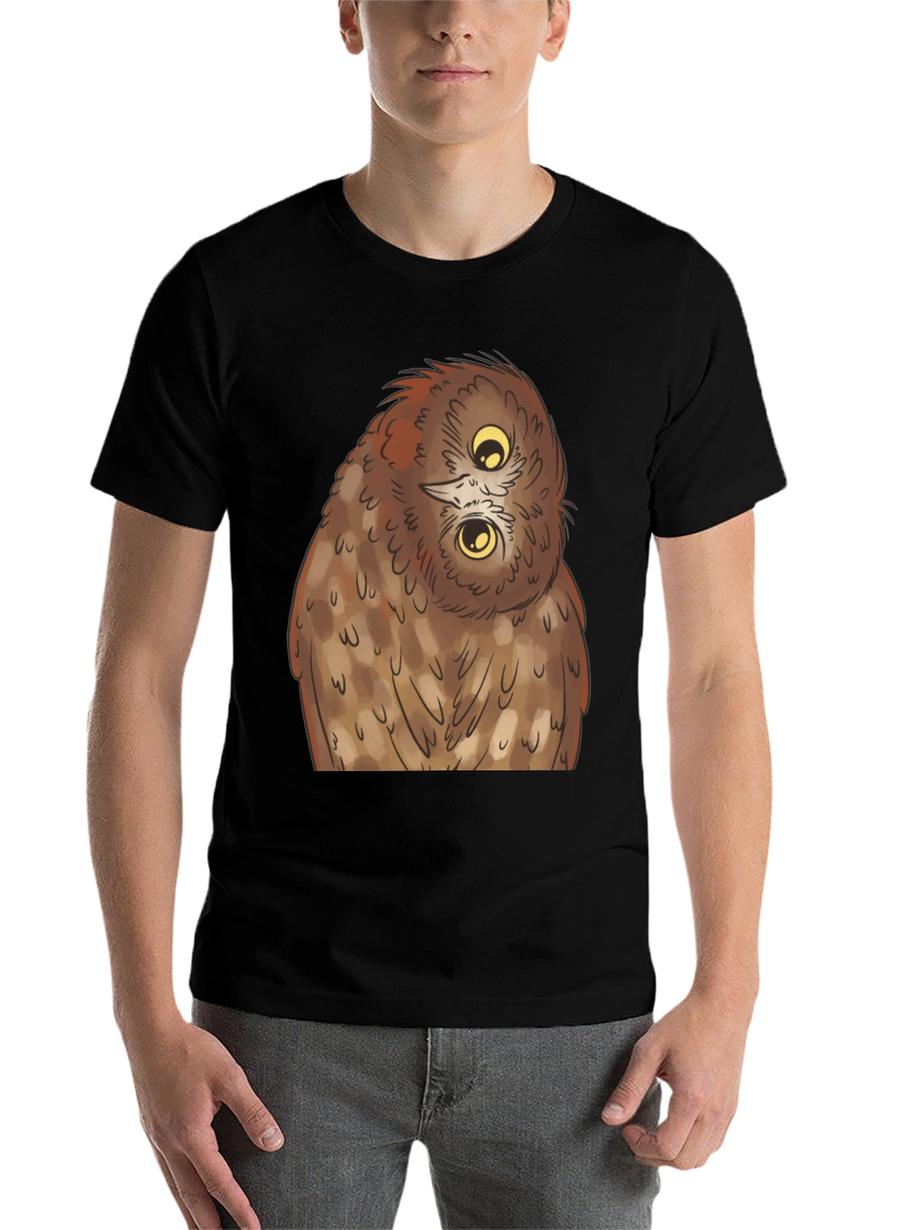 Black Owl Graphic Tee - Quirky Black T-Shirt view 7