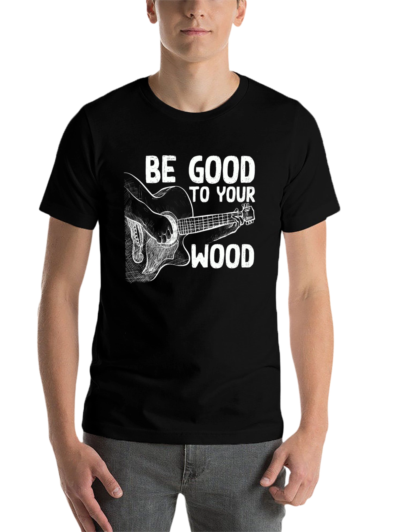 Black Be Good To Your Wood Guitar T-Shirt view 7
