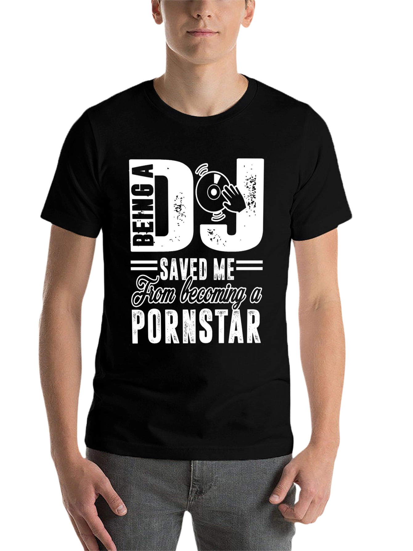 Black DJ Saved Me T-Shirt - Funny DJ Gift view 7