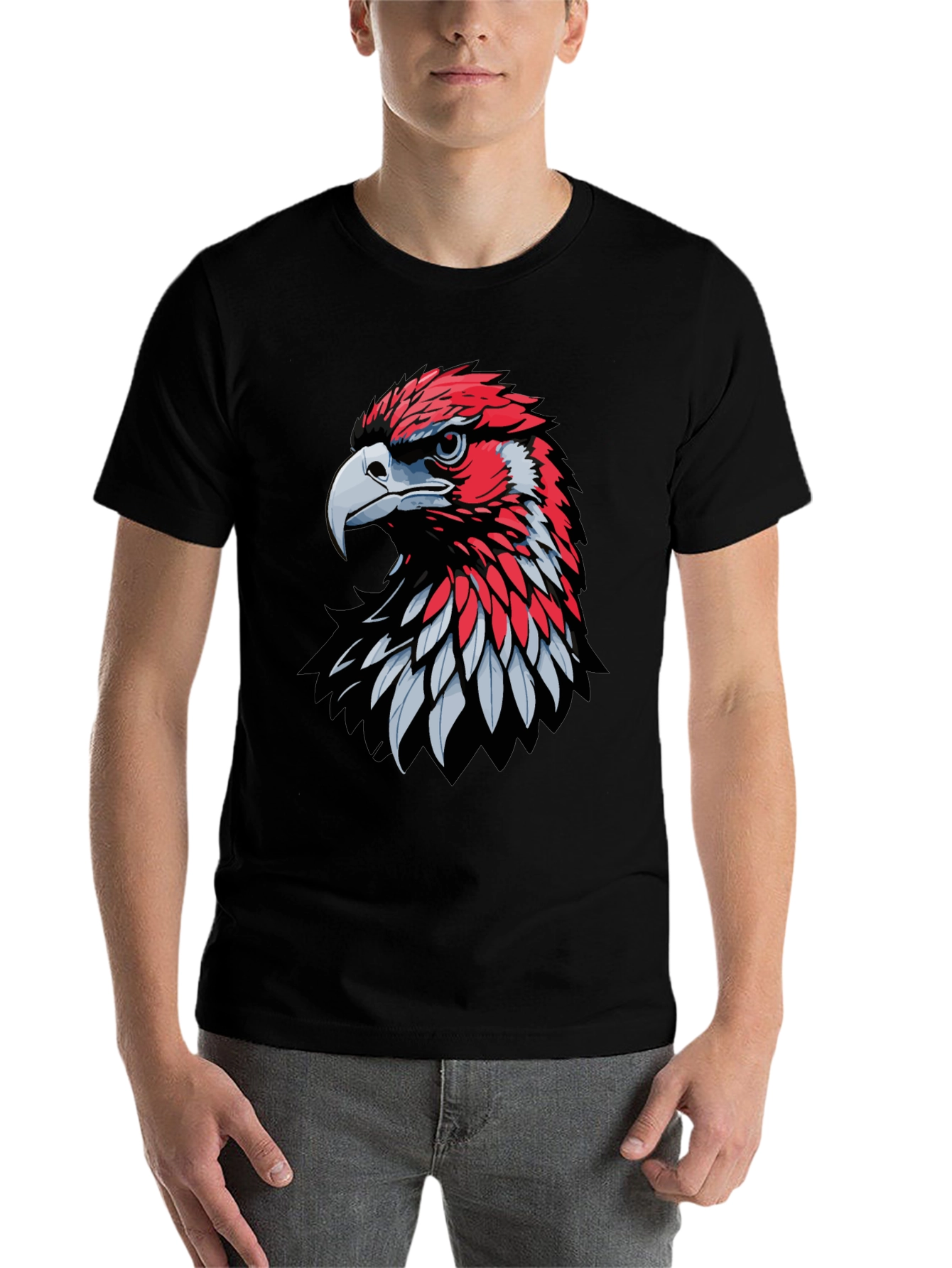 Black Eagle Graphic Print Crew Neck T-Shirt - Bold Design view 7