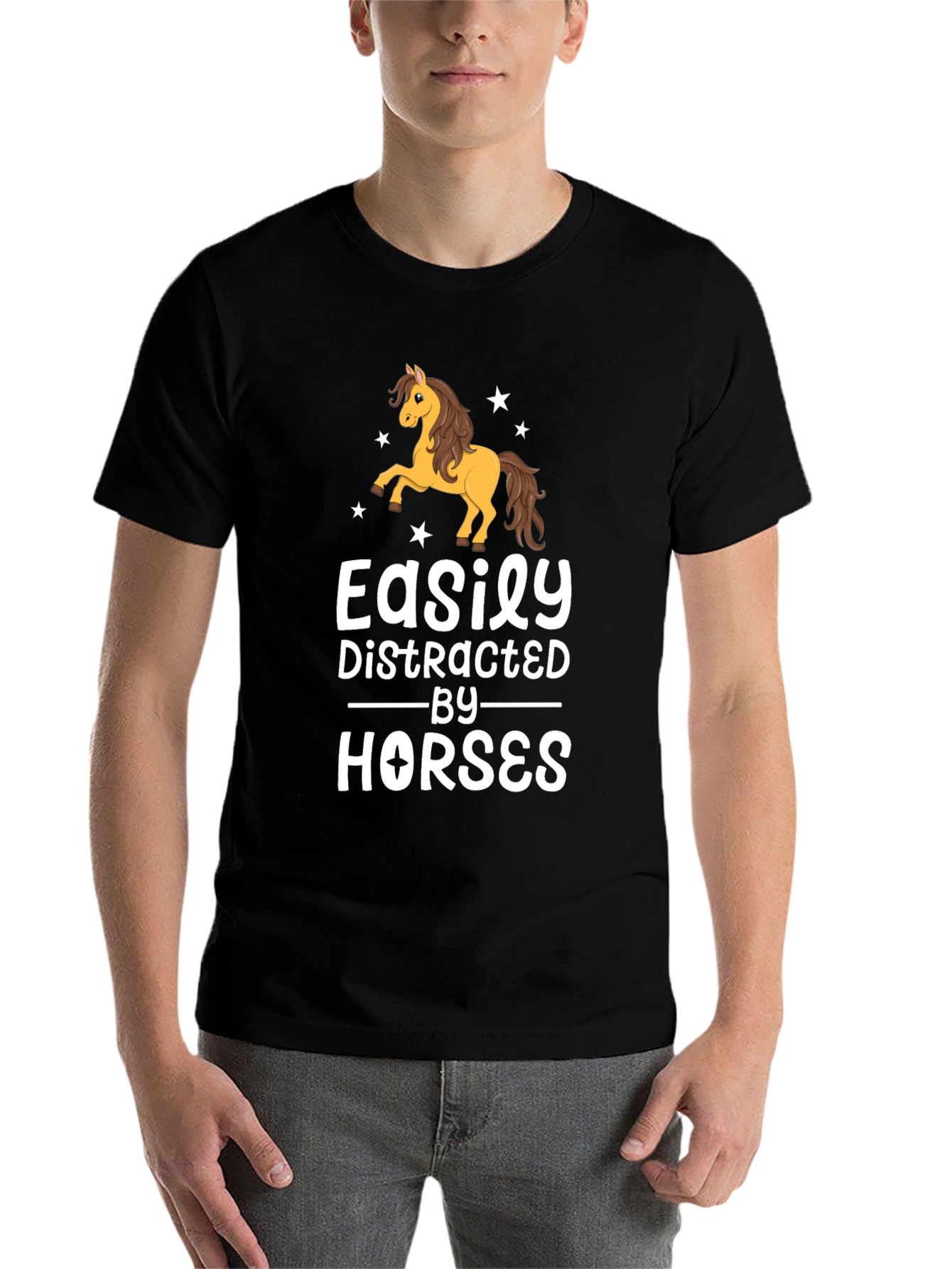 Black Easily Distracted By Horses Black T-Shirt view 7