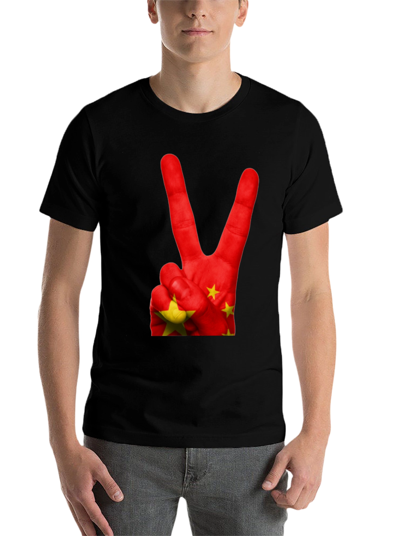 Black China Flag Peace Sign Graphic T-Shirt view 7
