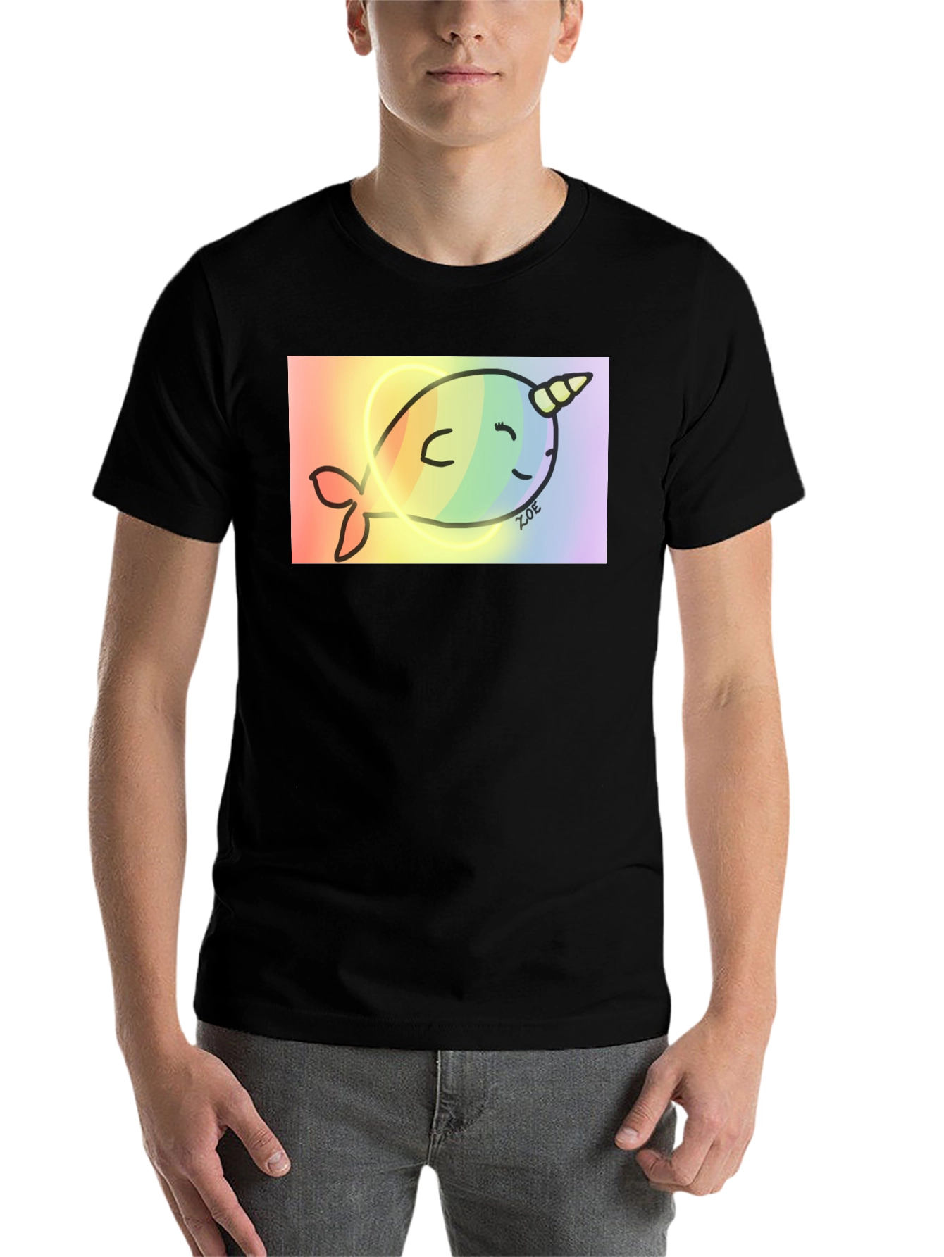 Black Rainbow Narwhal Graphic Tee - Black Cotton Blend view 7