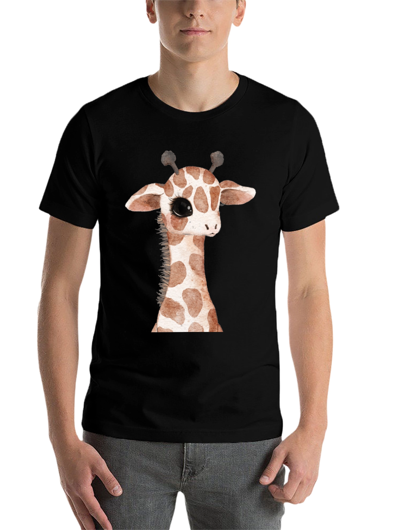 Black Cute Giraffe Graphic Print Black T-Shirt view 7