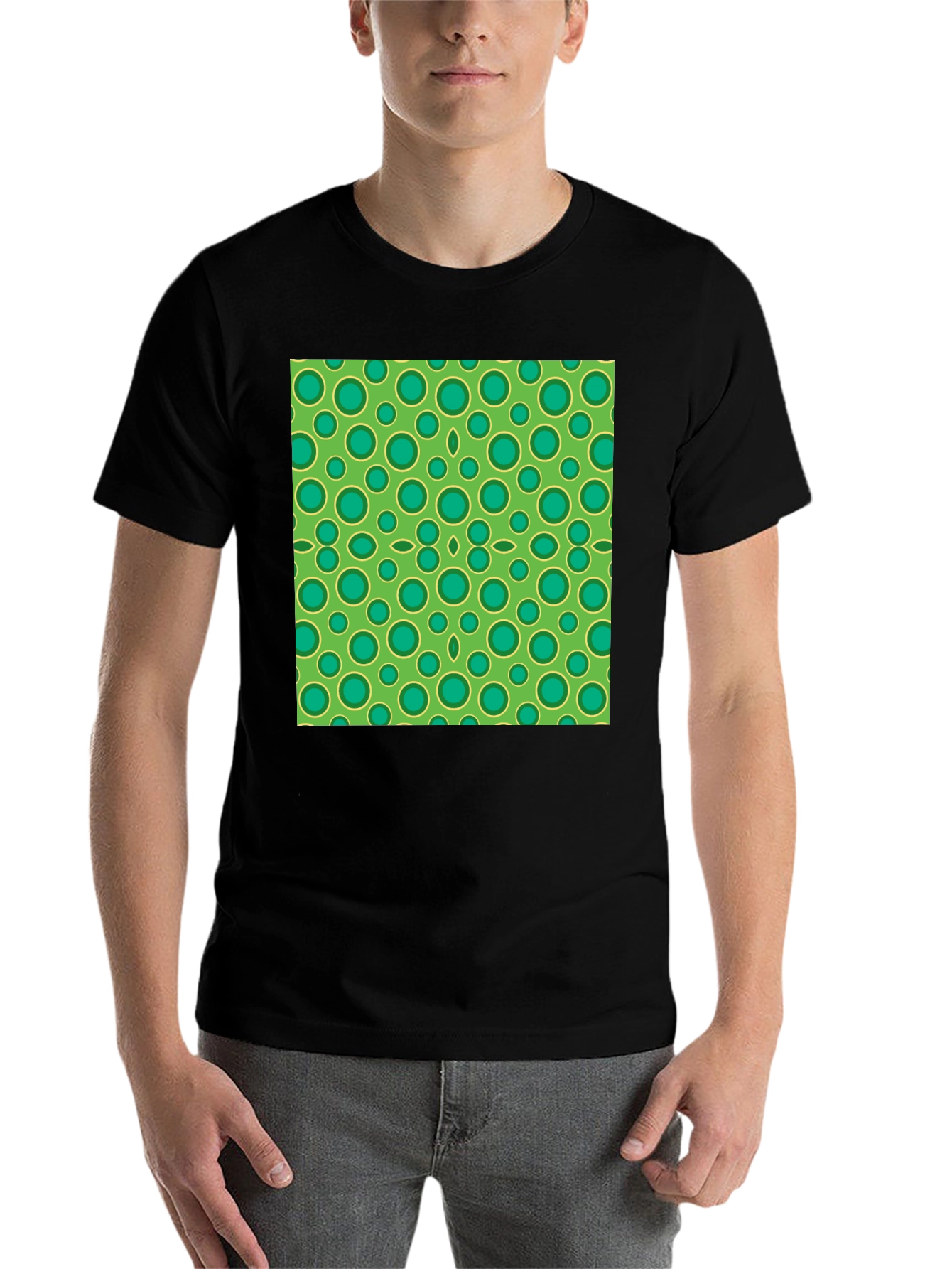 Black Green Circle Pattern Black T-Shirt view 7