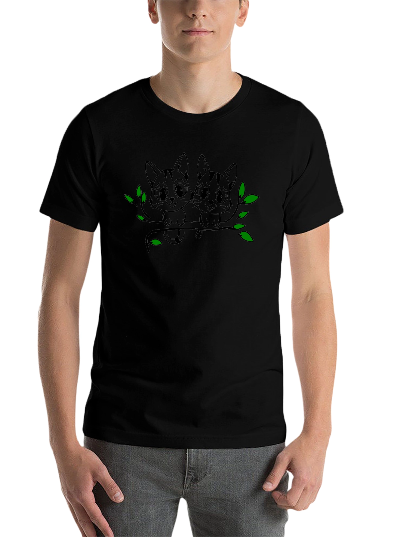 Black Cute Kittens Branch Black T-Shirt view 7