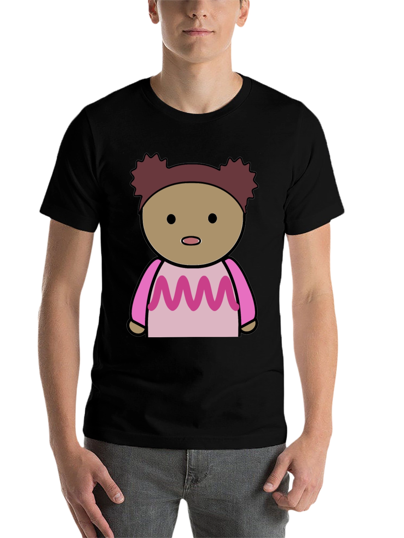 Black Cartoon Character Graphic Tee - Black Cotton Blend view 7