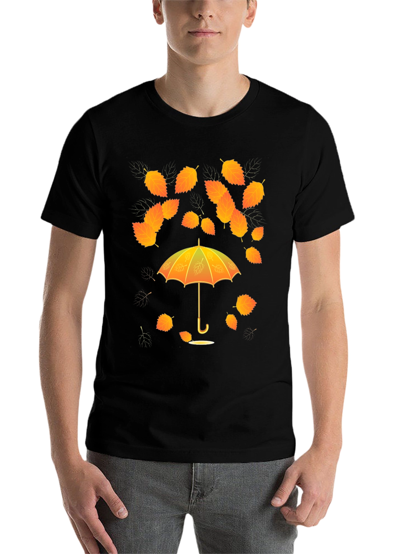 Black Autumn Leaves Umbrella T-Shirt view 7