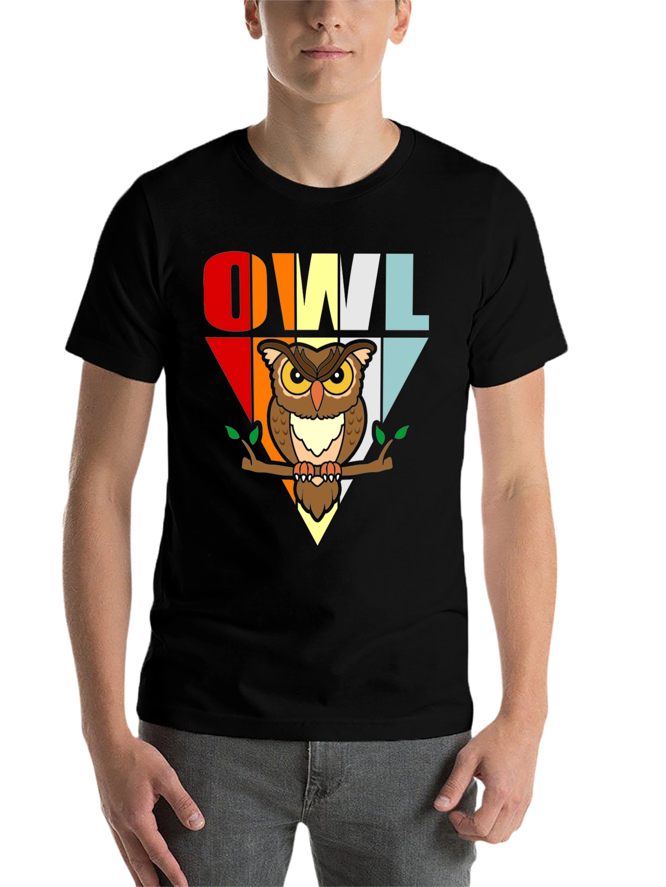 Black Retro Owl T-Shirt - Cute Bird Graphic Tee view 7