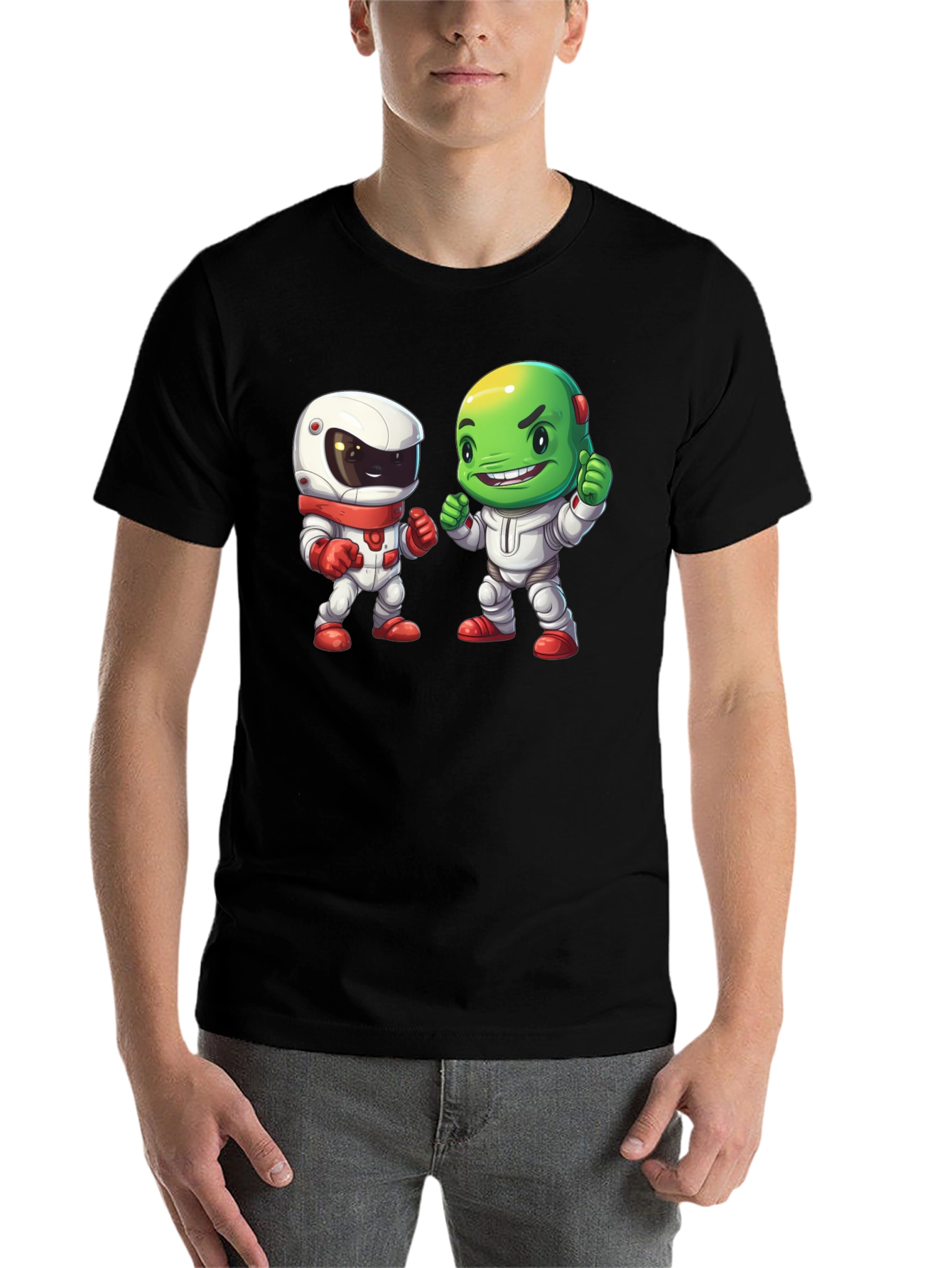 Black Cartoon Astronauts Black T-Shirt view 7