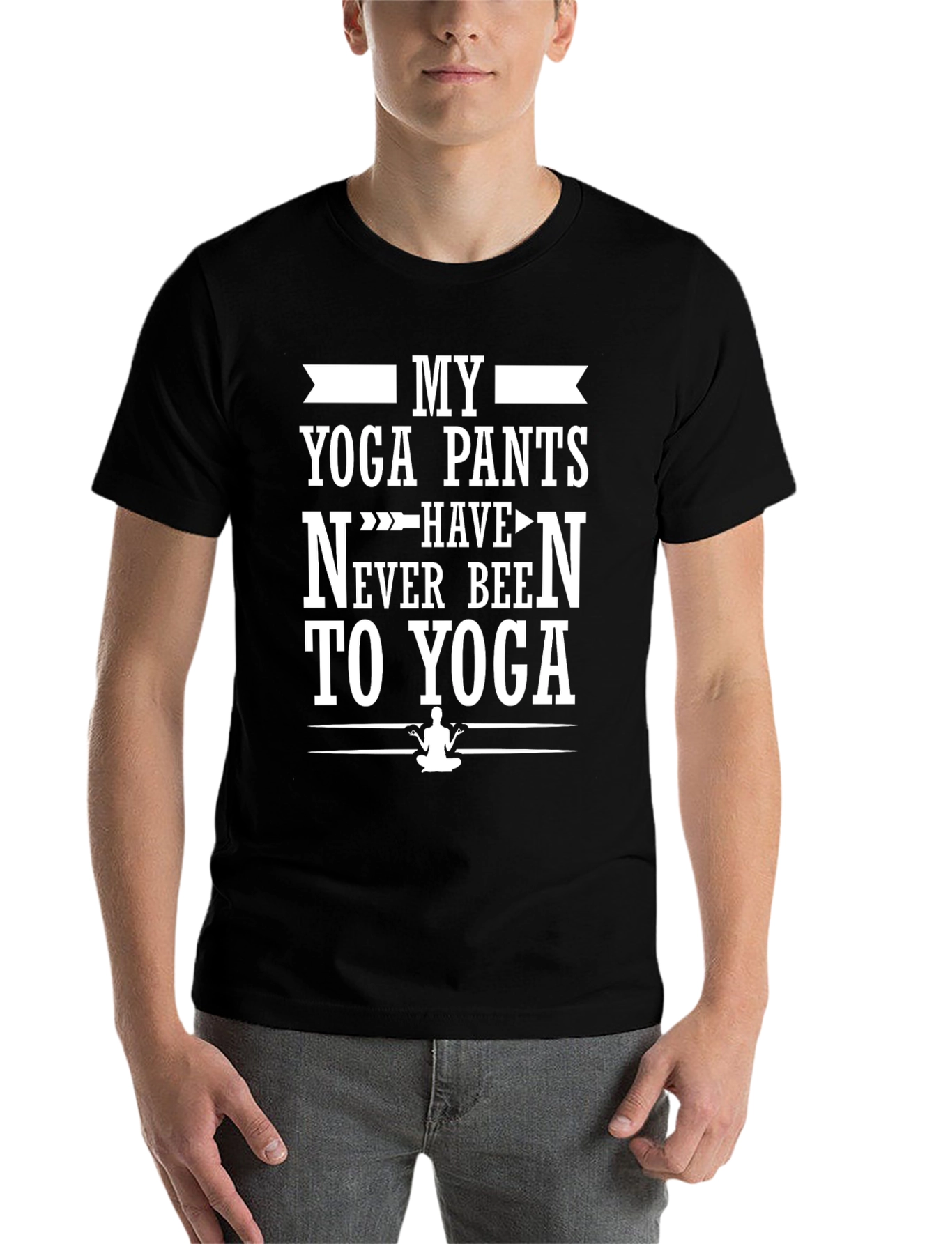 Black Funny Yoga Pants T-Shirt - Never Been To Yoga view 7