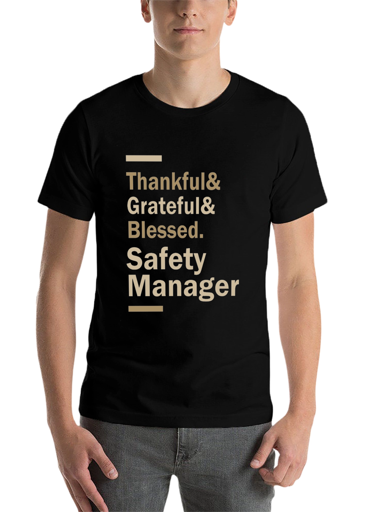 Black Thankful Grateful Blessed Safety Manager T-Shirt view 7