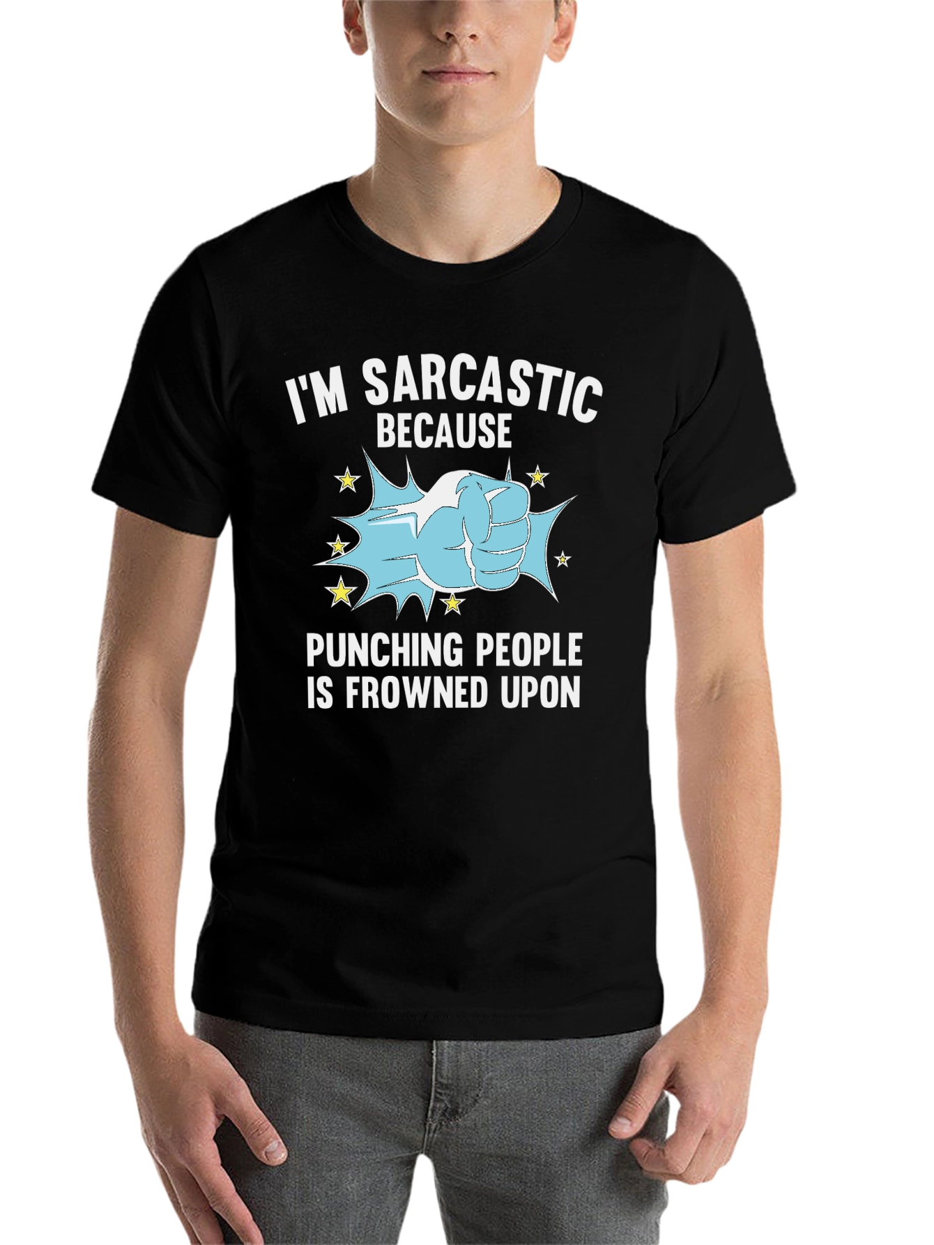 Black Sarcastic Punch T-Shirt: Funny Graphic Tee for Men view 7