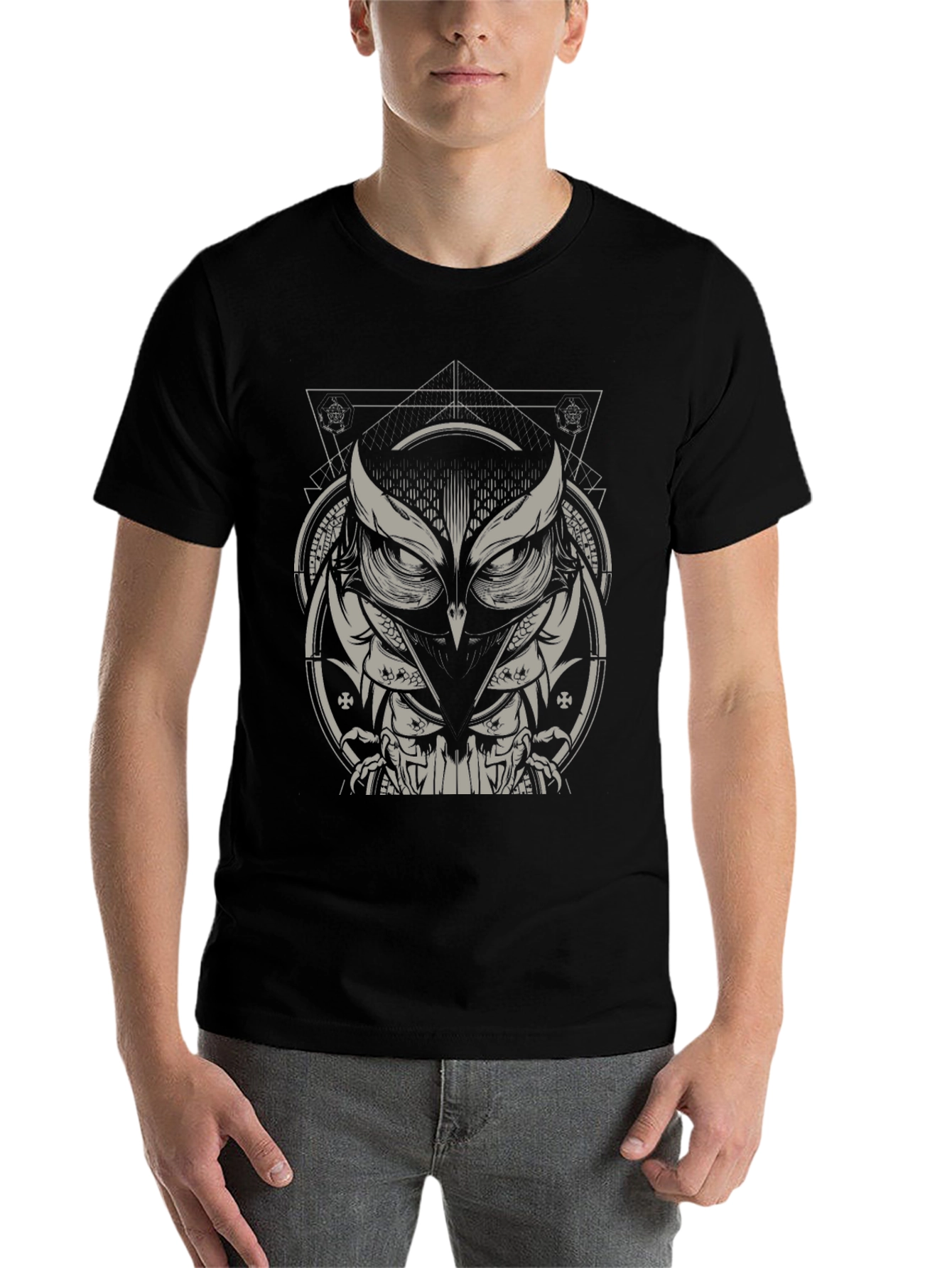 Black Owl Geometric Graphic Tee - Mens Black T-Shirt view 7